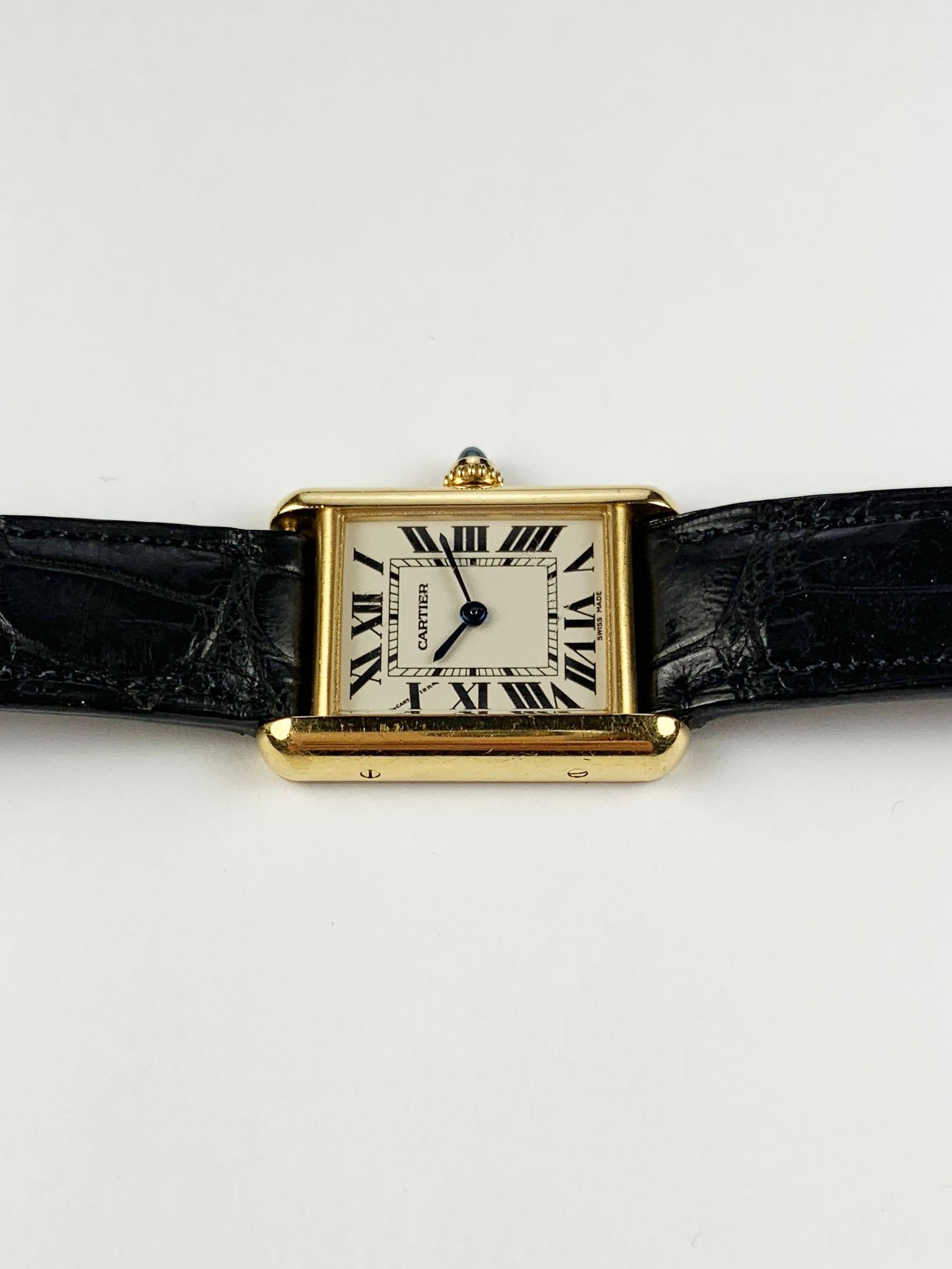 Women's Cartier Paris Yellow Gold Ladies Tank Quartz Wristwatch