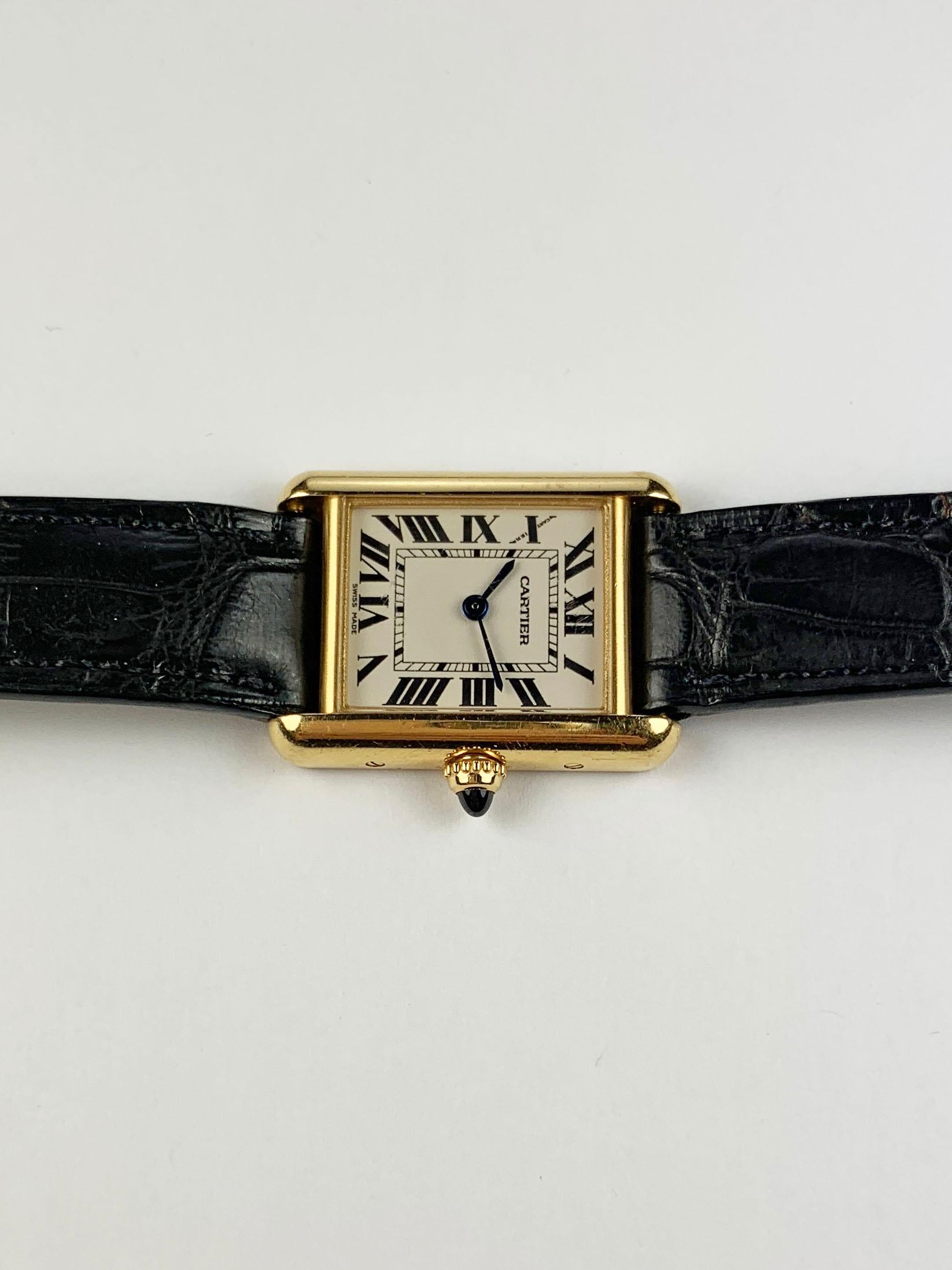 Cartier Paris Yellow Gold Ladies Tank Quartz Wristwatch 2