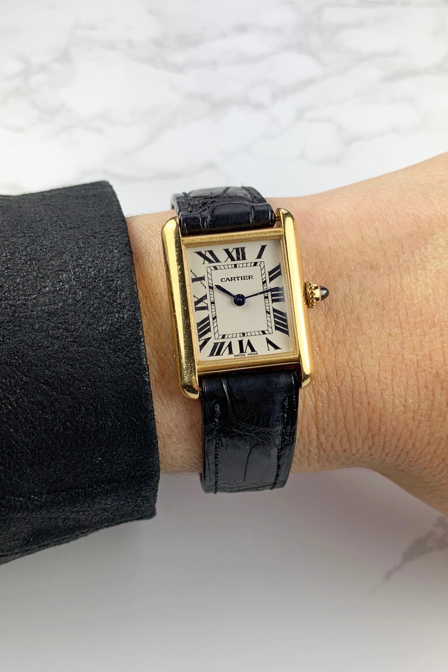Cartier Paris Yellow Gold Ladies Tank Quartz Wristwatch 4