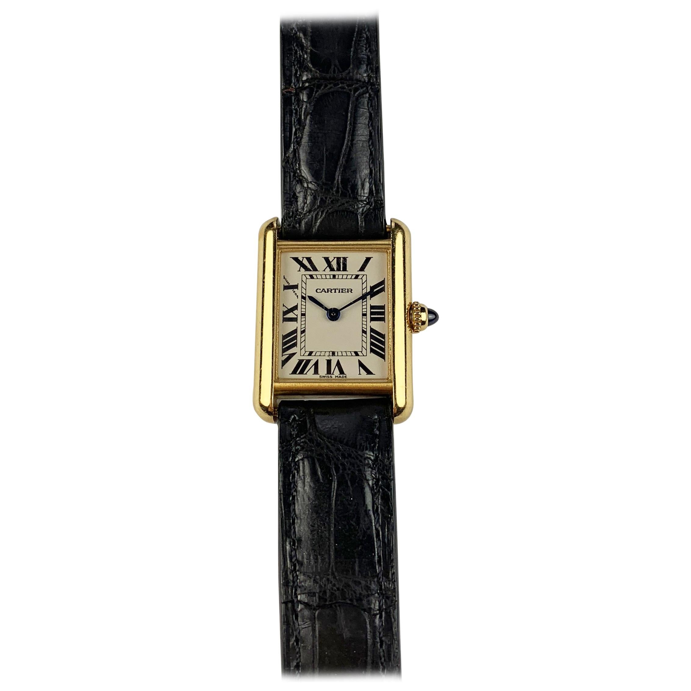 Cartier Paris Yellow Gold Ladies Tank Quartz Wristwatch