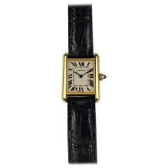 Cartier Paris Gelbgold Damen-Tankquarz-Armbanduhr