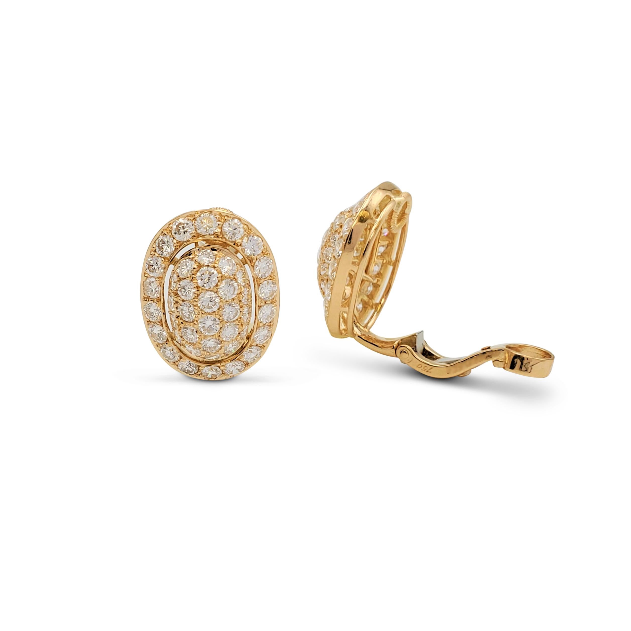 Round Cut Cartier Paris Yellow Gold Pavé Diamond Earrings