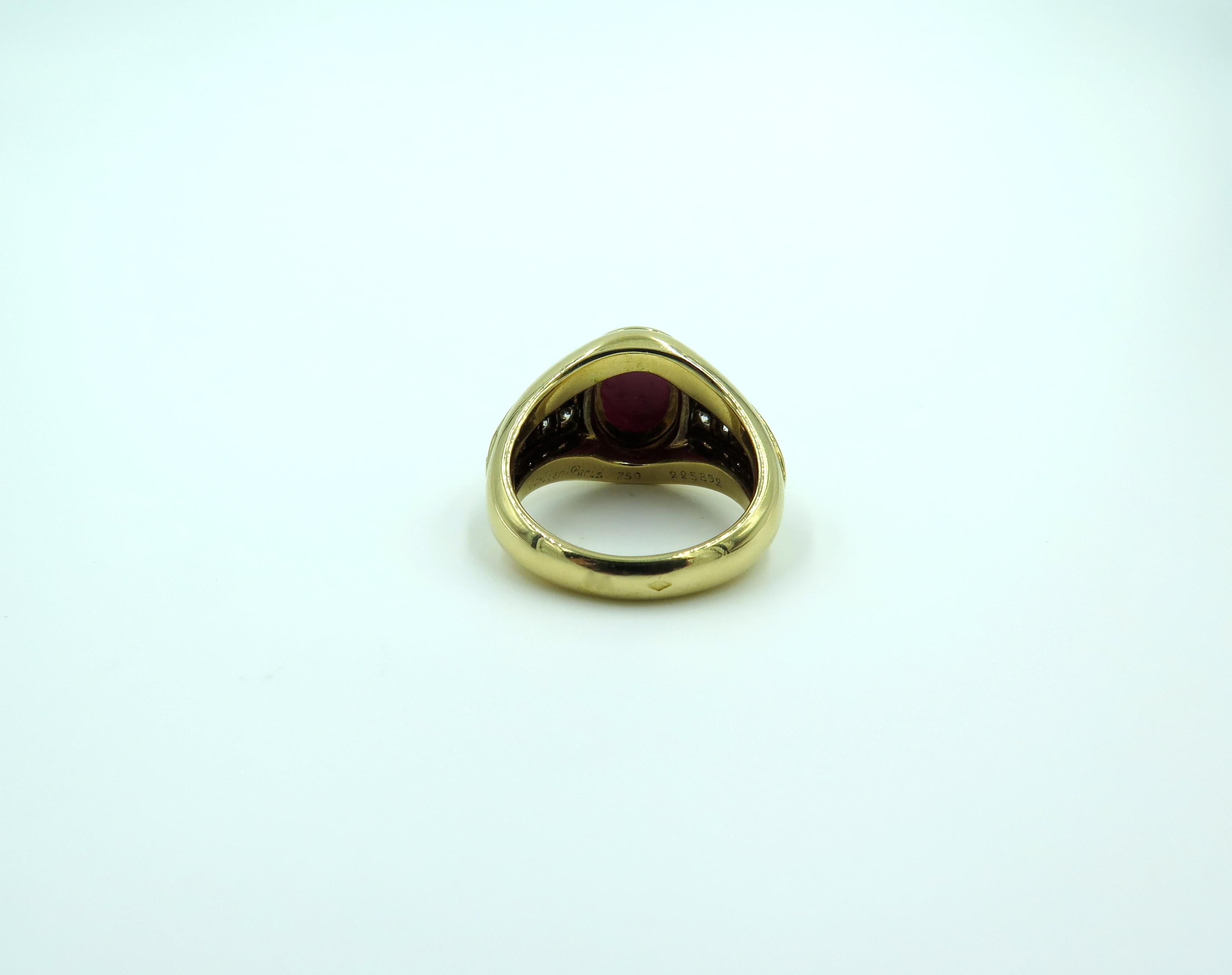 Women's or Men's Cartier Paris Yellow Gold Ruby and Diamond Ring