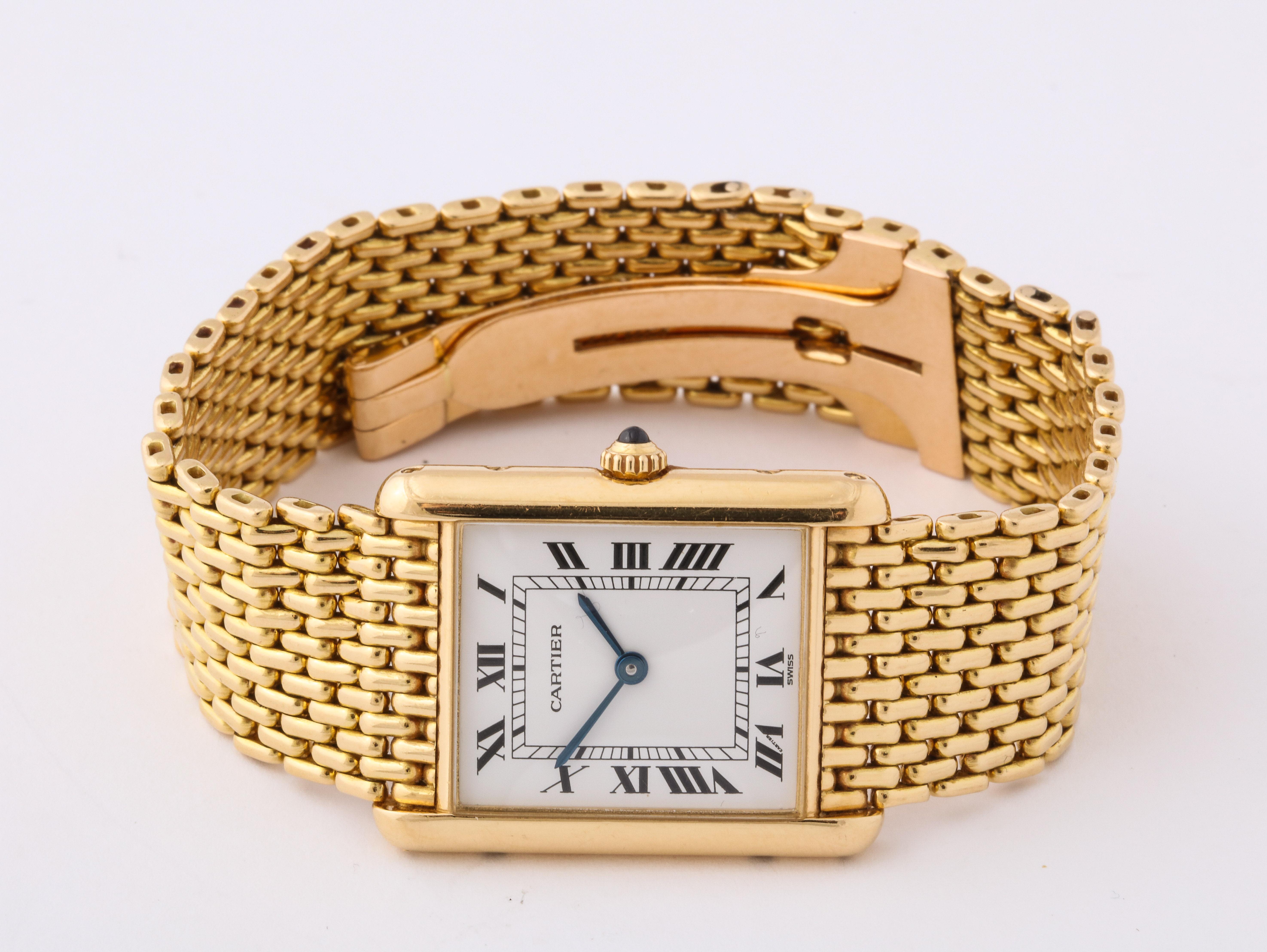 Women's or Men's Cartier Paris Yellow Gold Tank Quartz Wristwatch