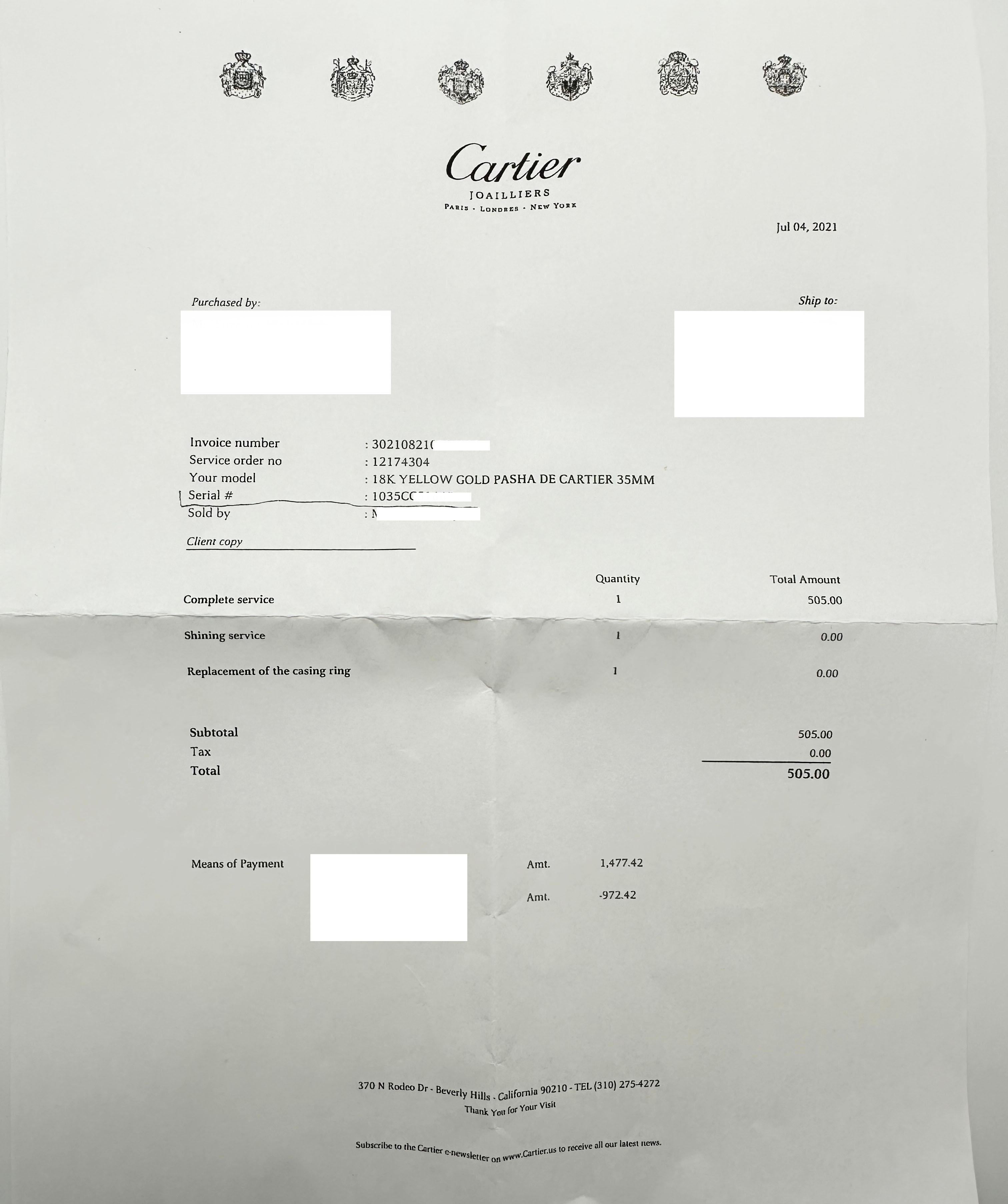 Cartier Pasha 1035 35m MOP Zifferblatt 18K Gelbgold Lederriemen Service Papier für Damen oder Herren