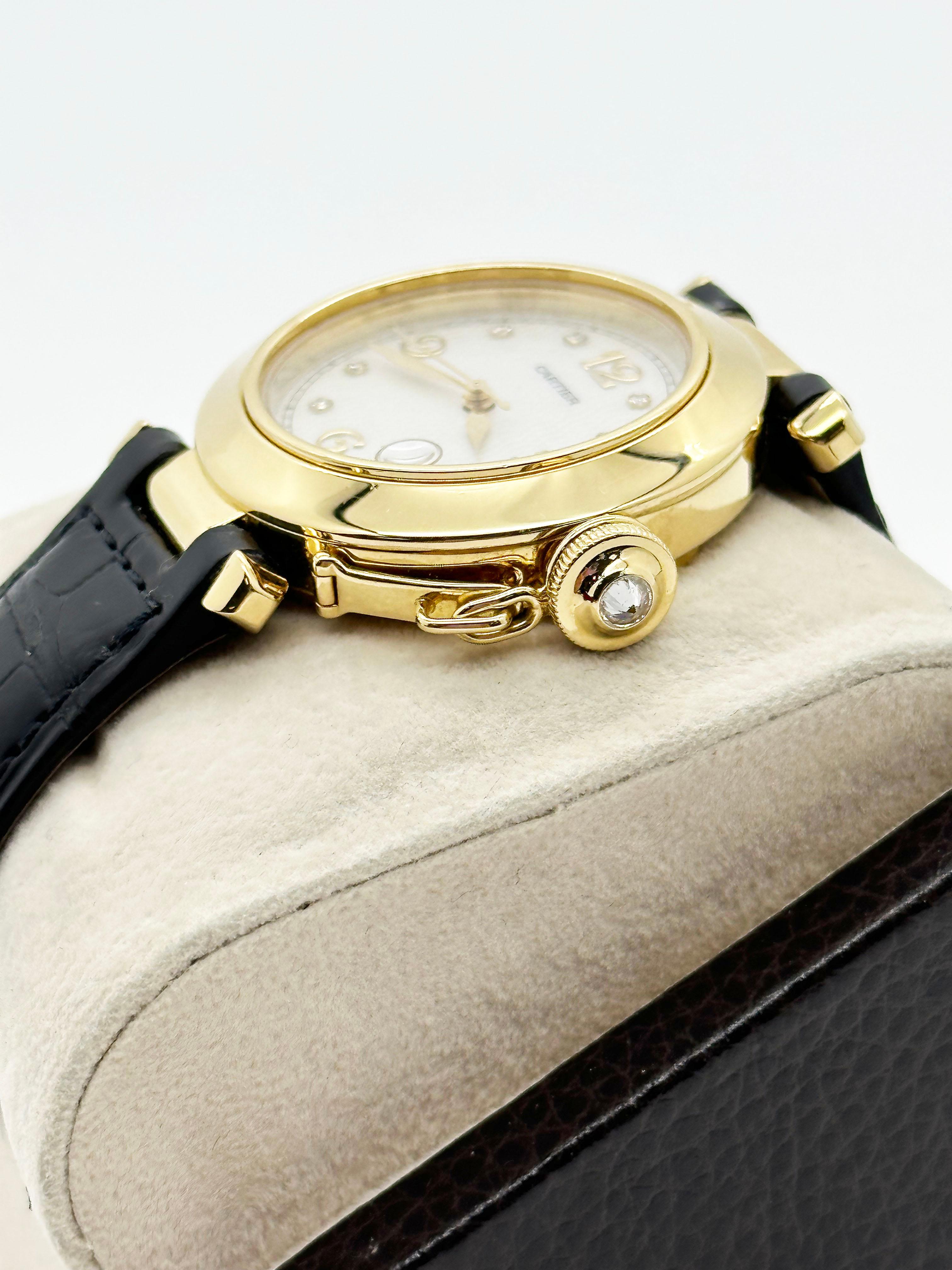 Cartier Pasha 1035 35m MOP Zifferblatt 18K Gelbgold Lederriemen Service Papier 3