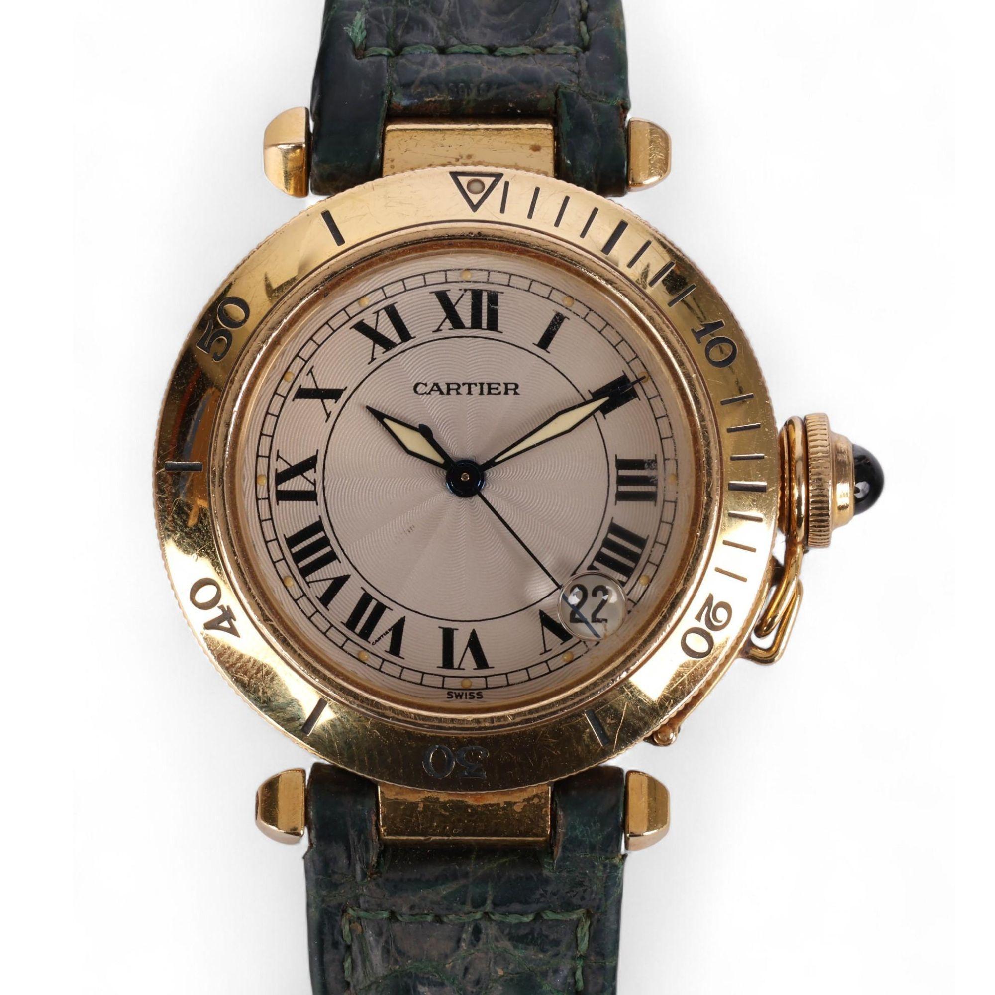 Cartier Pasha 1035 Automatic Watch 18K Gold Ivory Dial Alligator Strap 35mm en venta 6