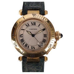 Cartier Pasha 1035 Automatic Watch 18K Gold Ivory Dial Alligator Strap 35mm