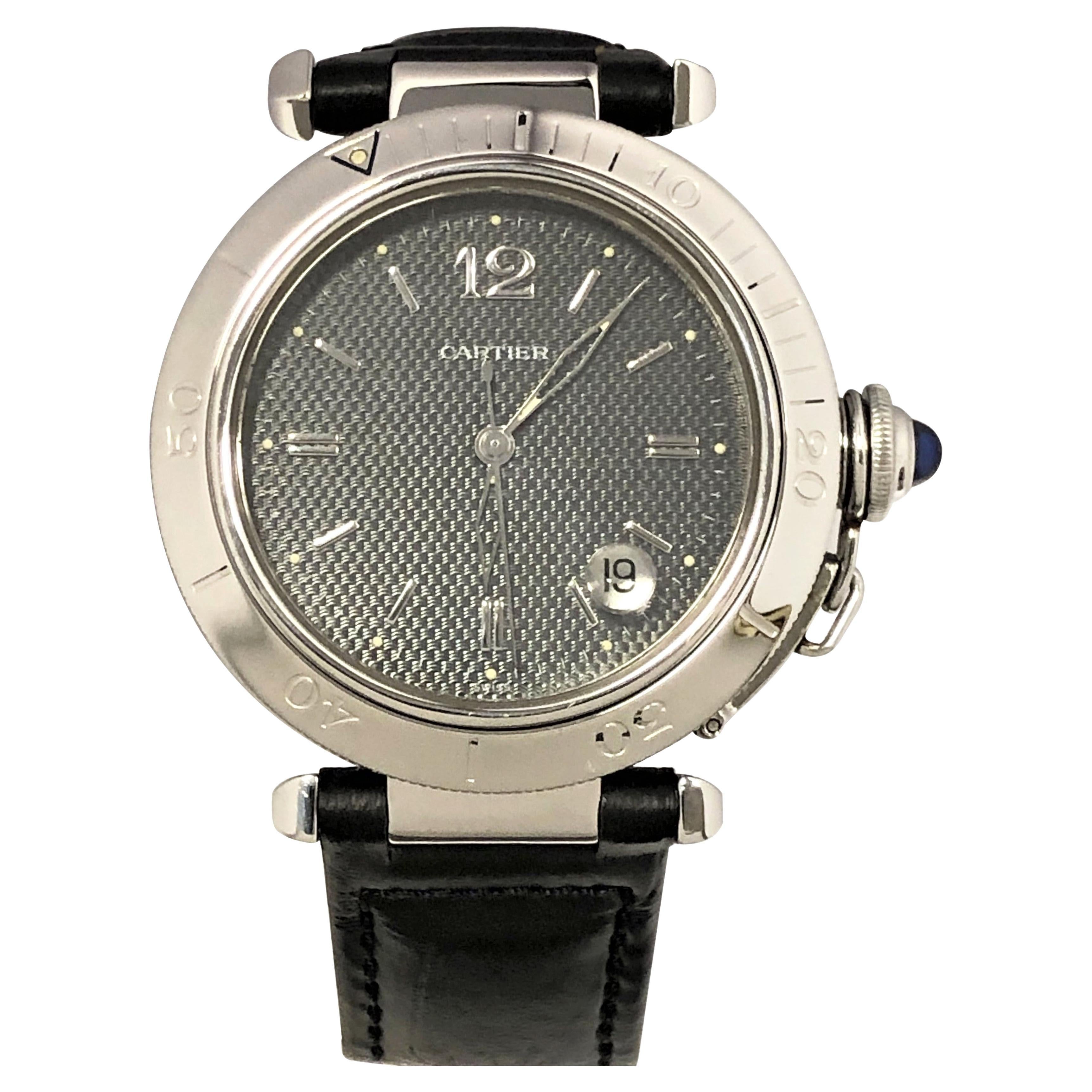 Cartier Pasha 1040 Steel Automatic with Textured Dial For Sale
