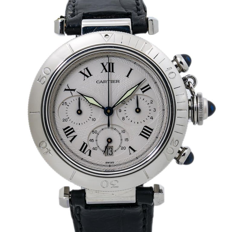 Cartier Montre unisexe Pasha 1050 chronographe à quartz en acier inoxydable  sur 1stDibs