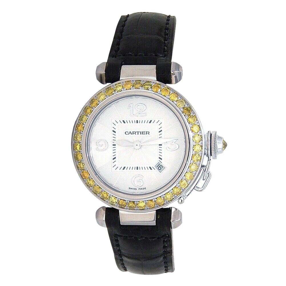 Cartier Pasha 18 Karat White Gold Automatic Ladies Watch 2398 For Sale