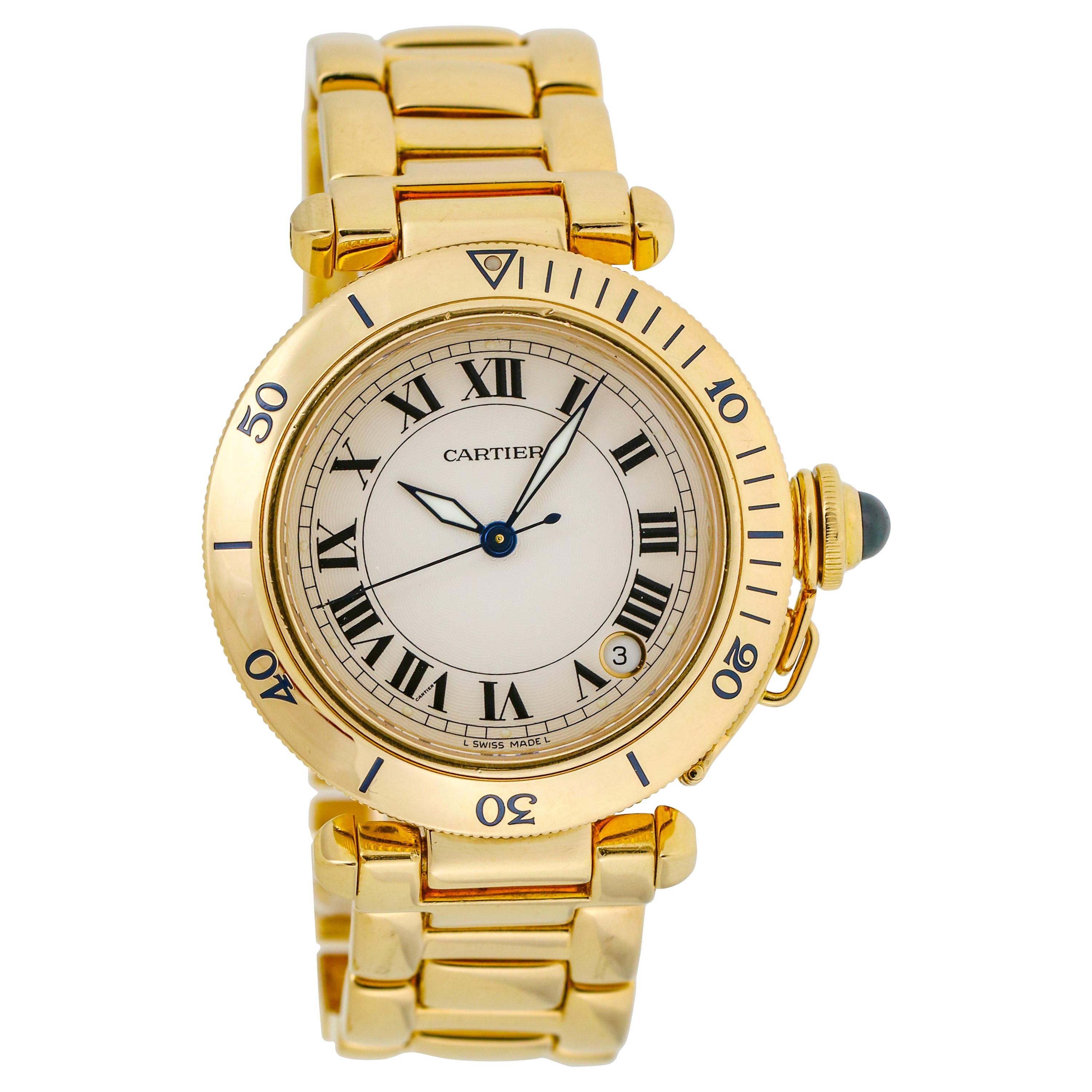 Cartier Pasha 18 Karat Yellow Gold Automatic Watch For Sale