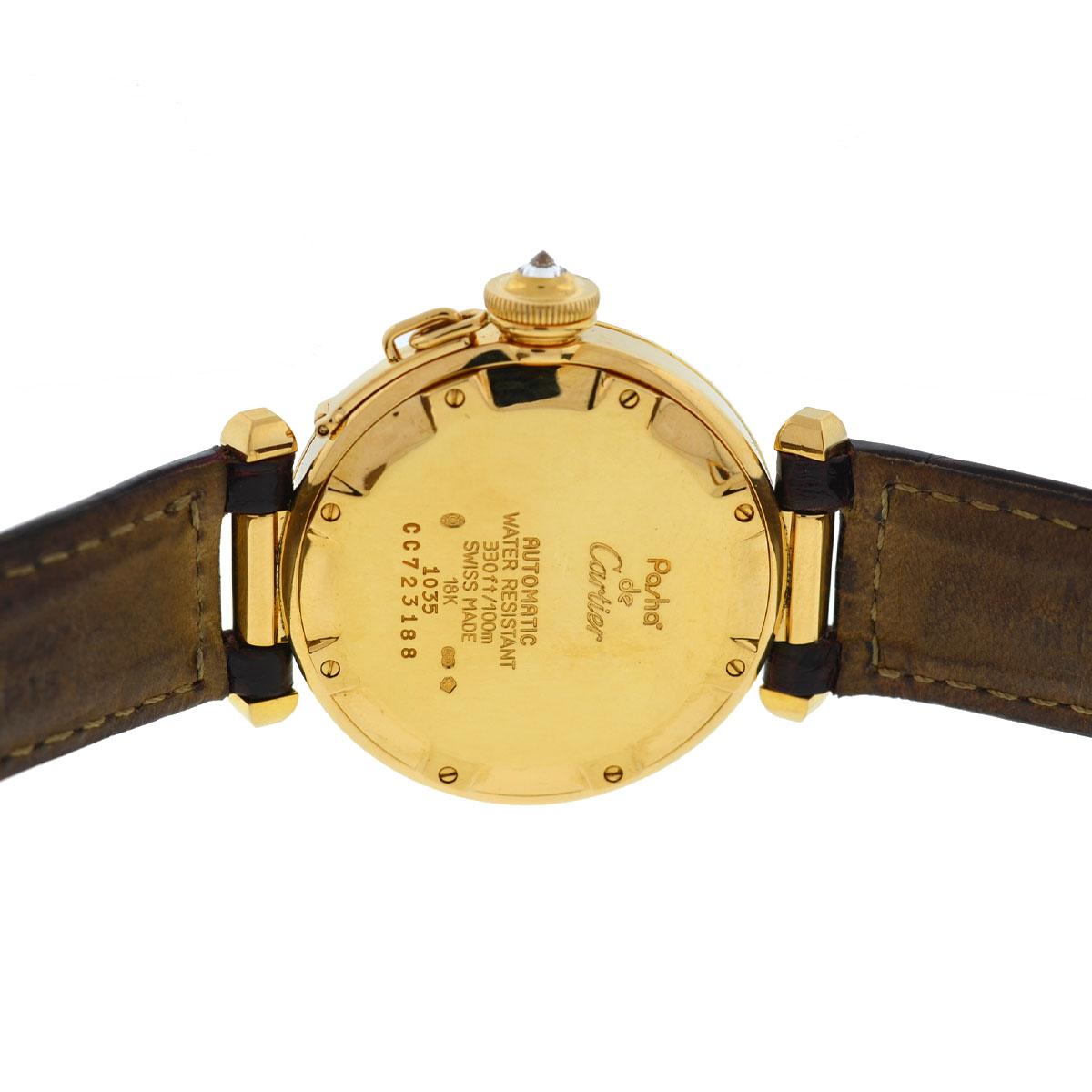 Cartier Pasha 18 Karat Yellow Gold Factory Dial Diamond Bezel Watch In Excellent Condition In Boca Raton, FL