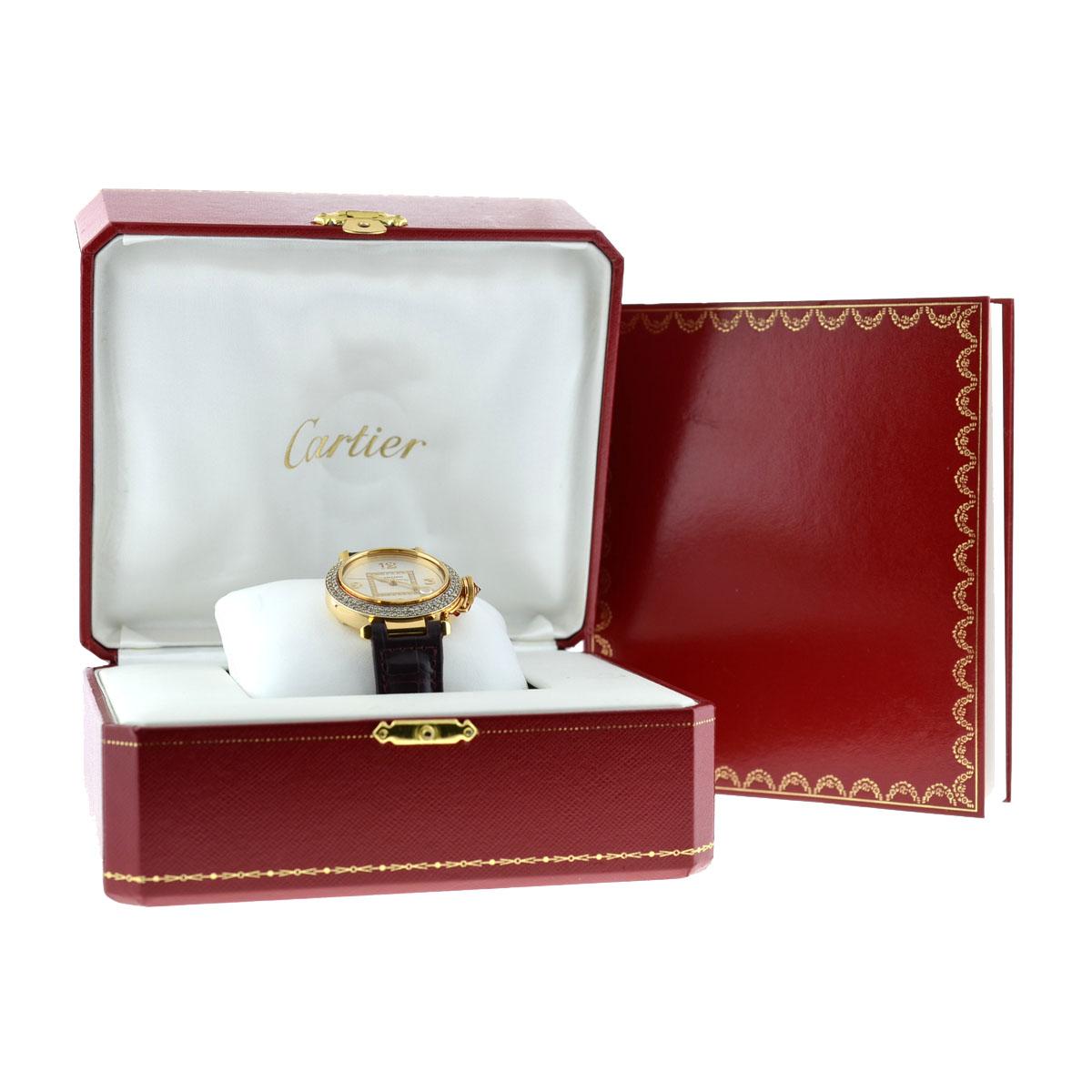 Women's Cartier Pasha 18 Karat Yellow Gold Factory Dial Diamond Bezel Watch