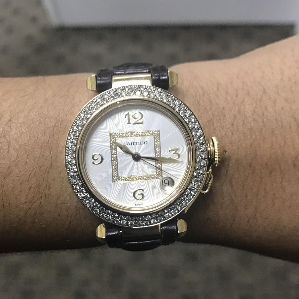 Cartier Pasha 18 Karat Yellow Gold Factory Dial Diamond Bezel Watch 1