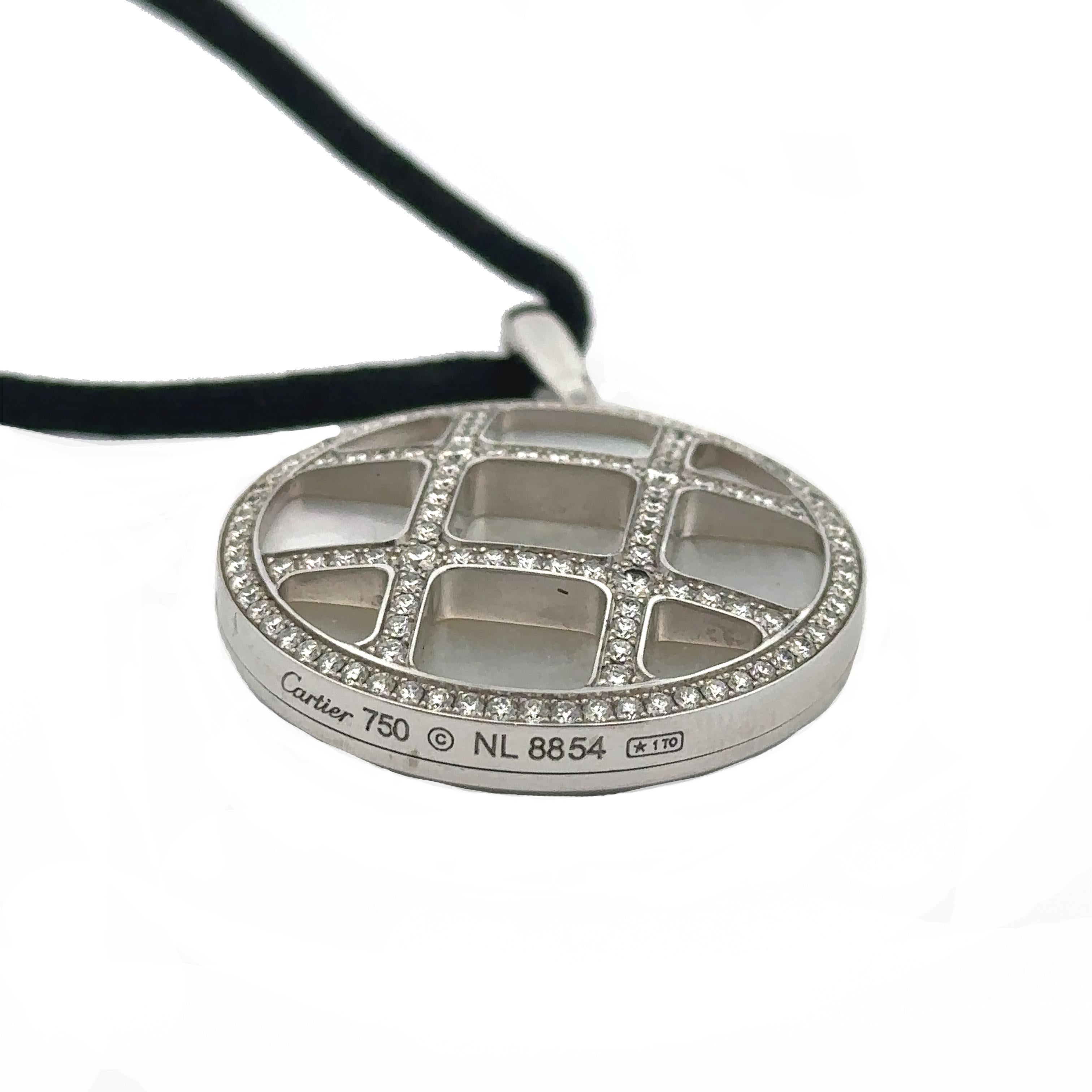 Cartier Pasha 18k Gold Mother of Pearl and Diamond Pendant with Box and Papers In Excellent Condition For Sale In Aventura, FL