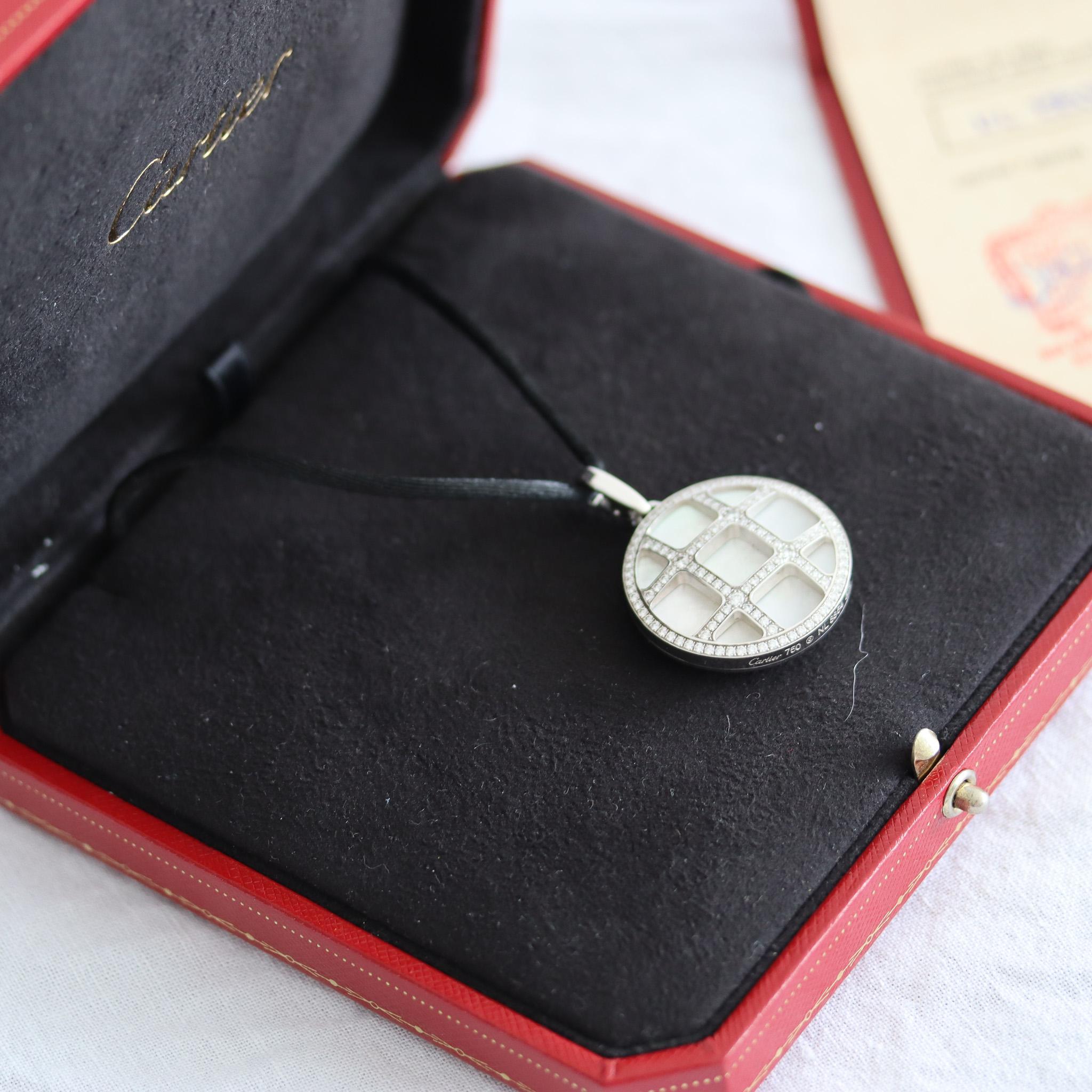 Women's or Men's Cartier Pasha 18k Gold Mother of Pearl and Diamond Pendant with Box and Papers For Sale