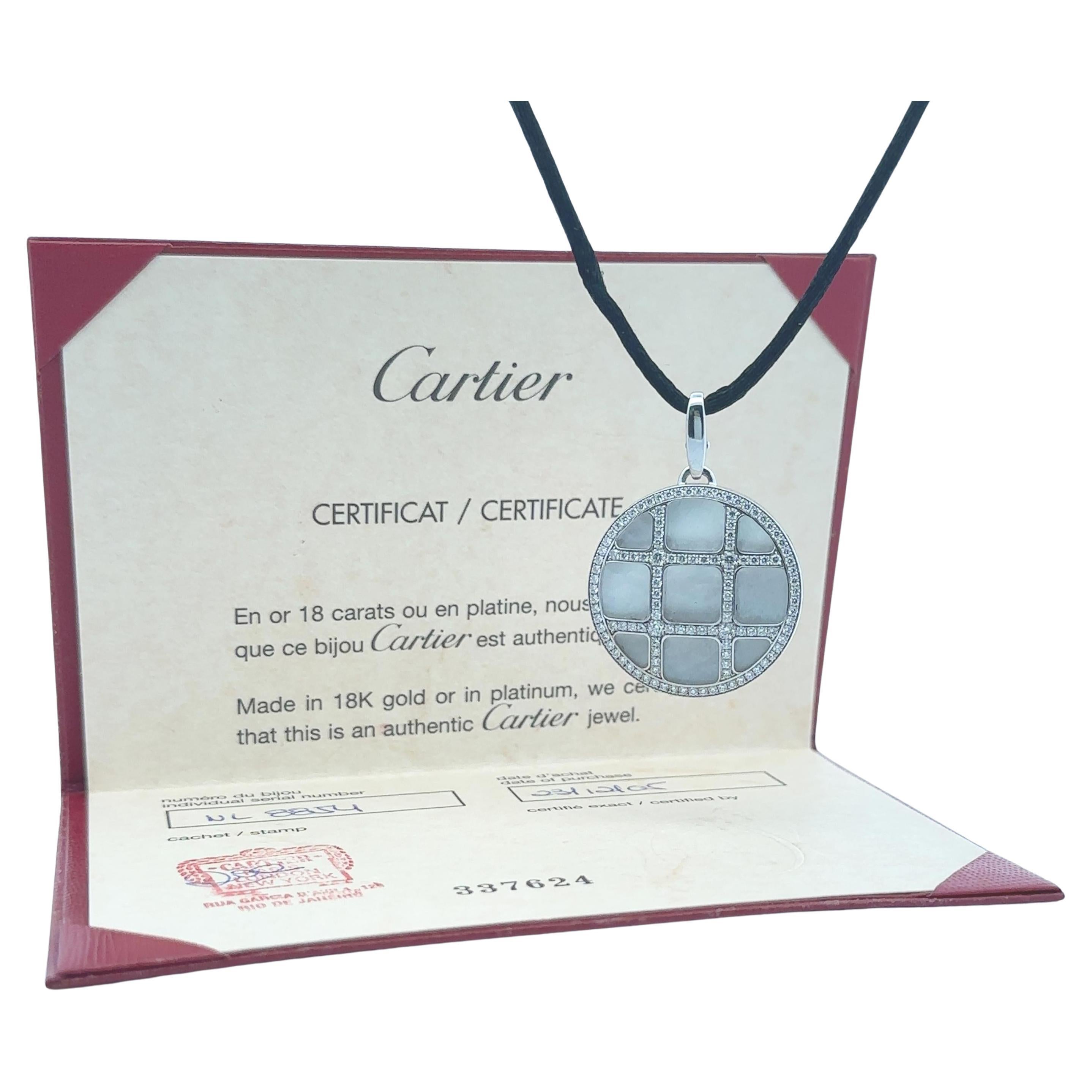 Cartier Pasha 18k Gold Mother of Pearl and Diamond Pendant with Box and Papers For Sale
