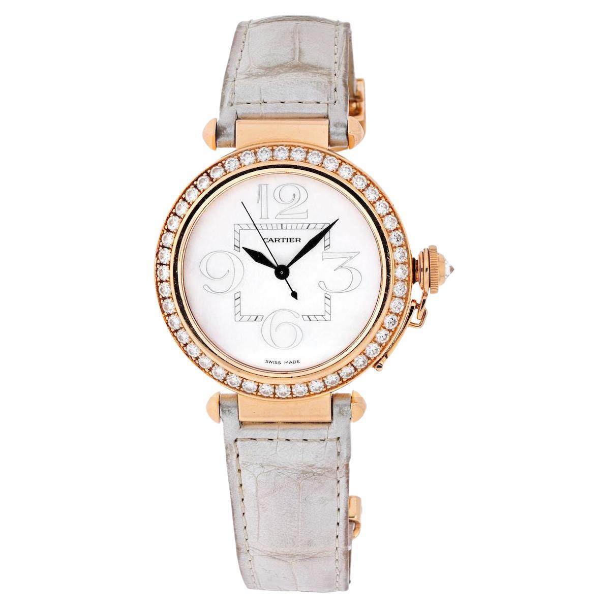 Cartier Pasha 18K Rose Gold Ladies Diamond Round White Dial Ladies Watch