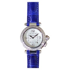 Cartier Pasha 18k White Gold Automatic Diamond Bezel Unworn Full Set