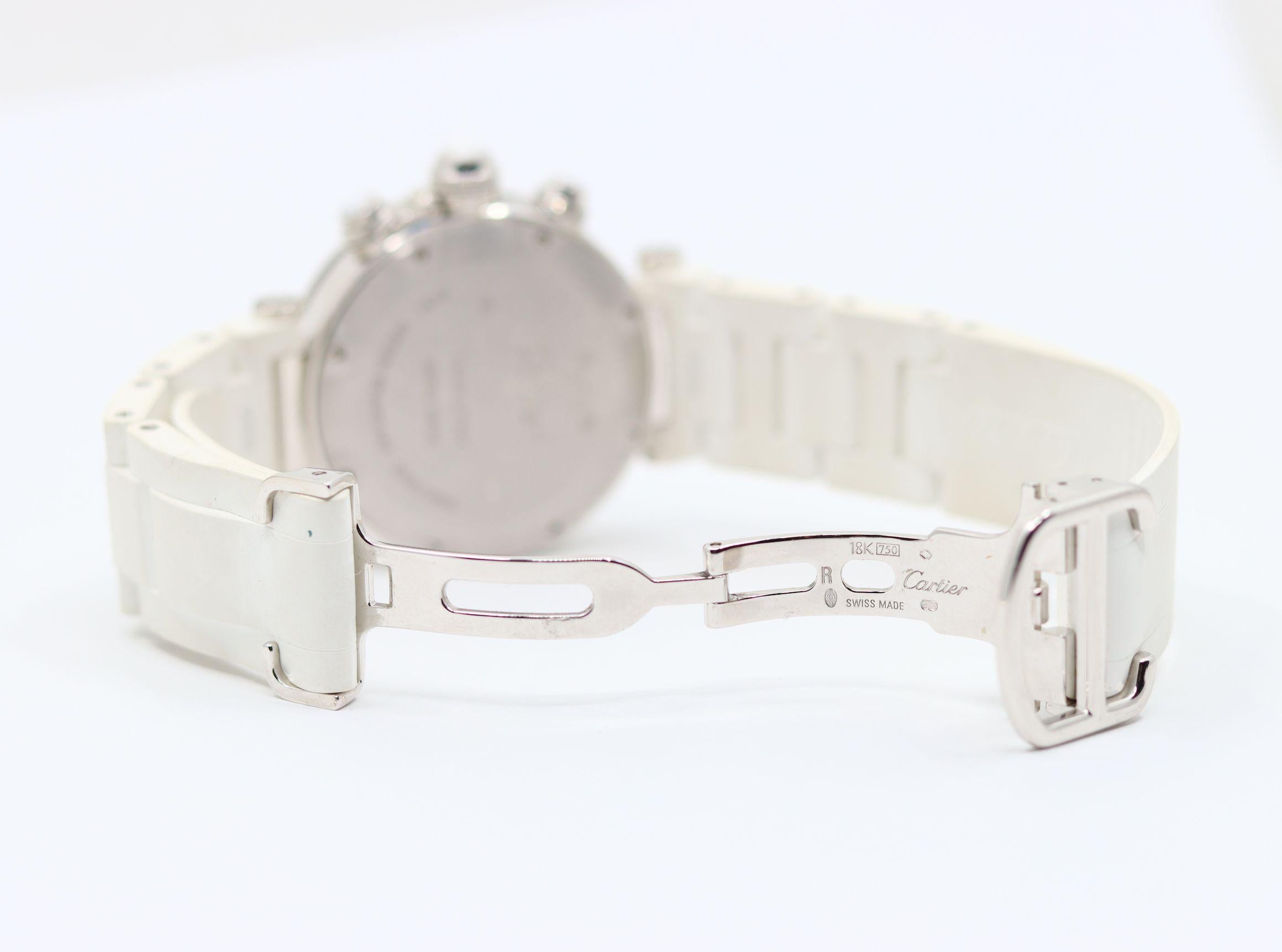 Cartier Pascha 18K Weißgold Diamant Uhr im Angebot 5