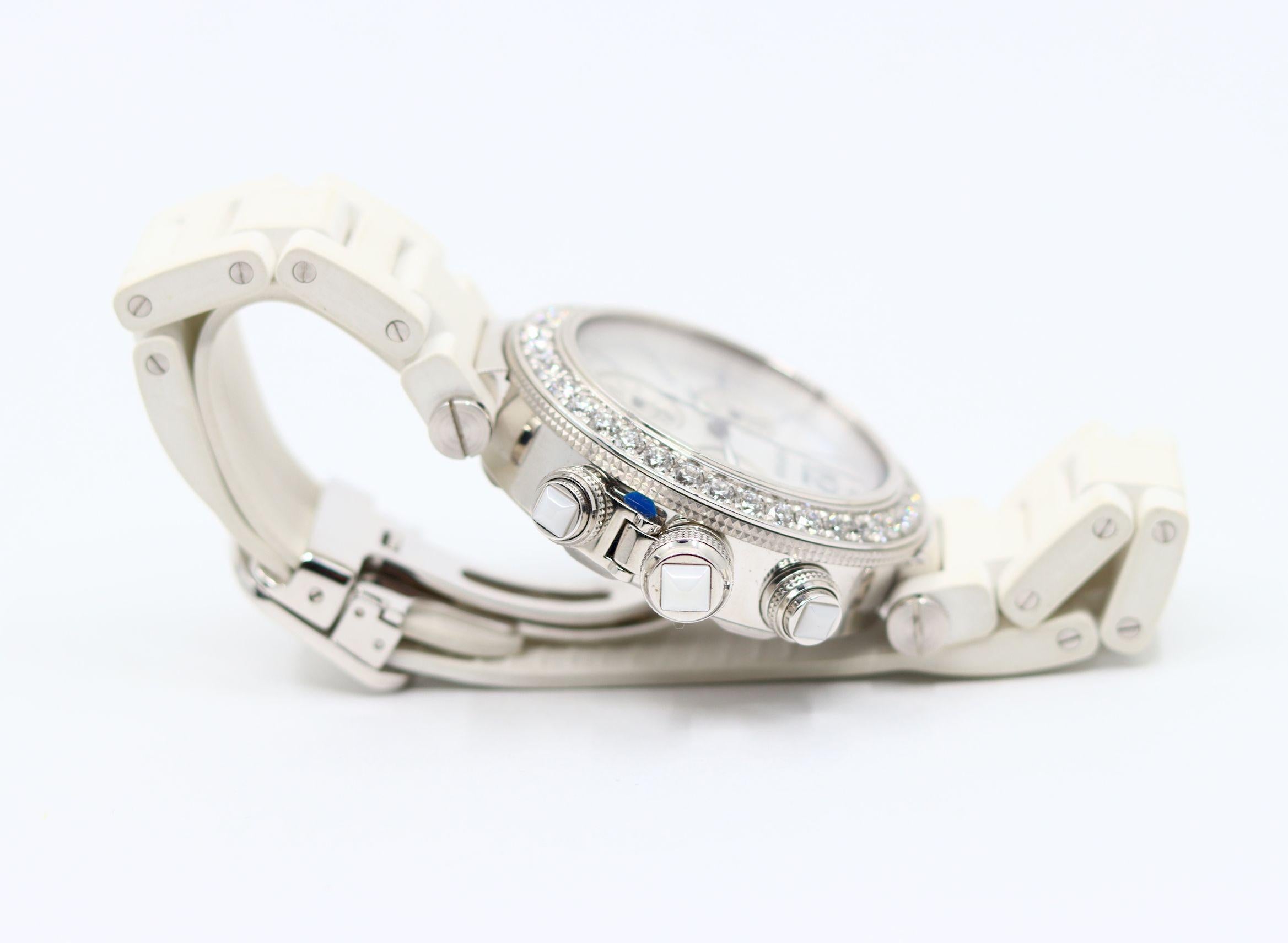 Cartier Pascha 18K Weißgold Diamant Uhr im Angebot 8