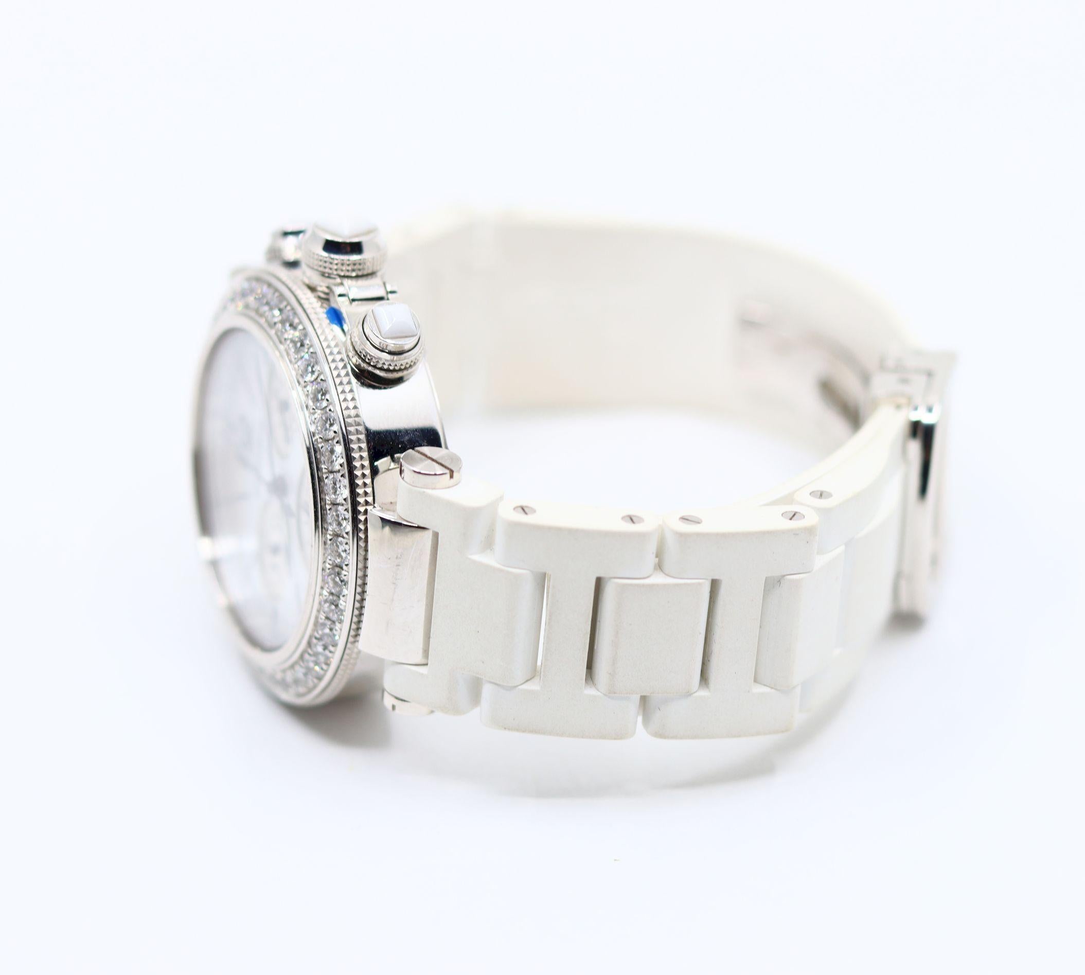 Cartier Pascha 18K Weißgold Diamant Uhr im Angebot 2