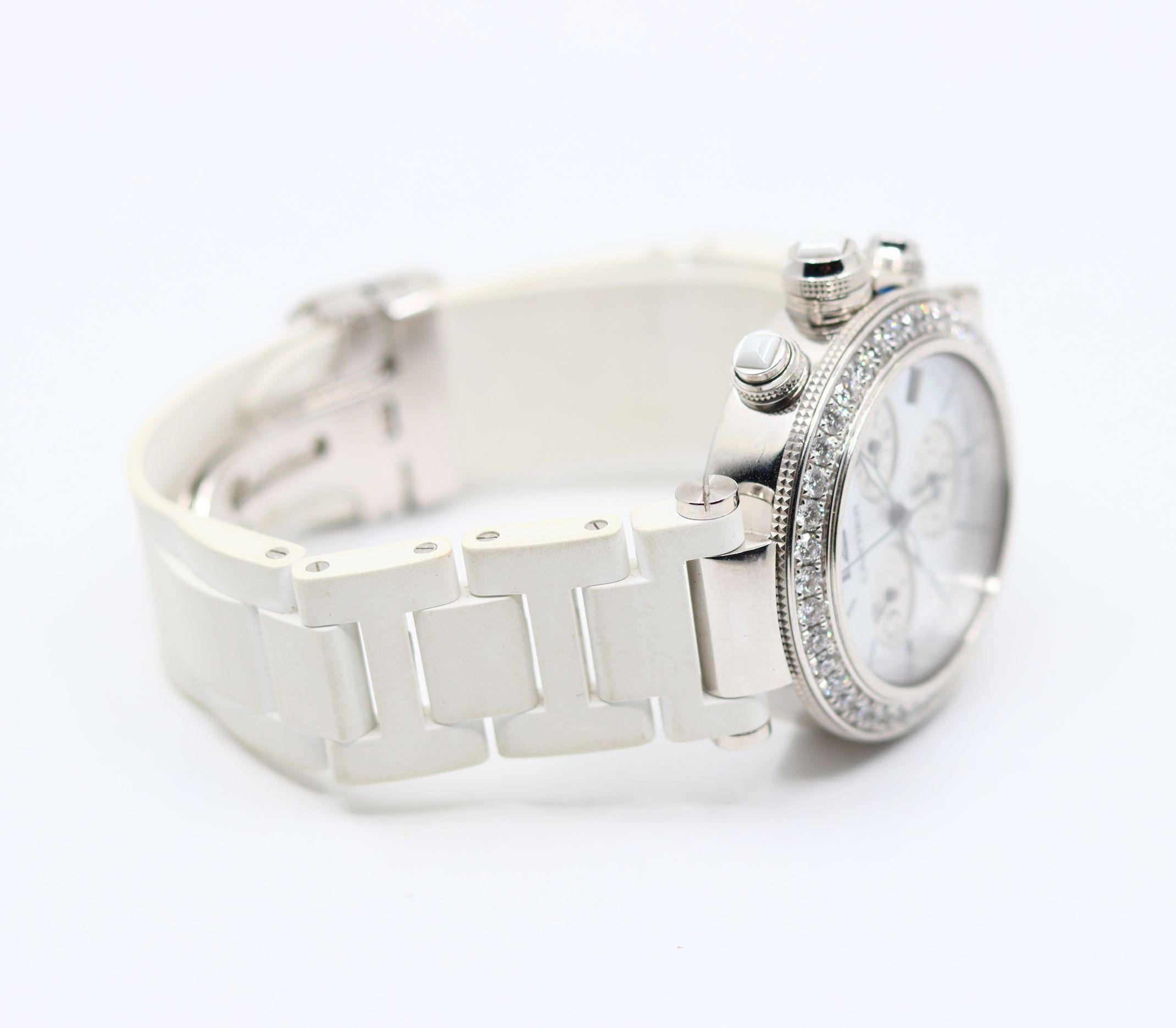 Cartier Pascha 18K Weißgold Diamant Uhr im Angebot 3