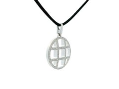 Cartier Pasha 18K White Gold Grid Pendant Necklace Black Cord