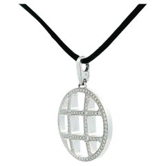 Cartier Pasha 18K White Gold Grid Pendant Necklace Black Cord
