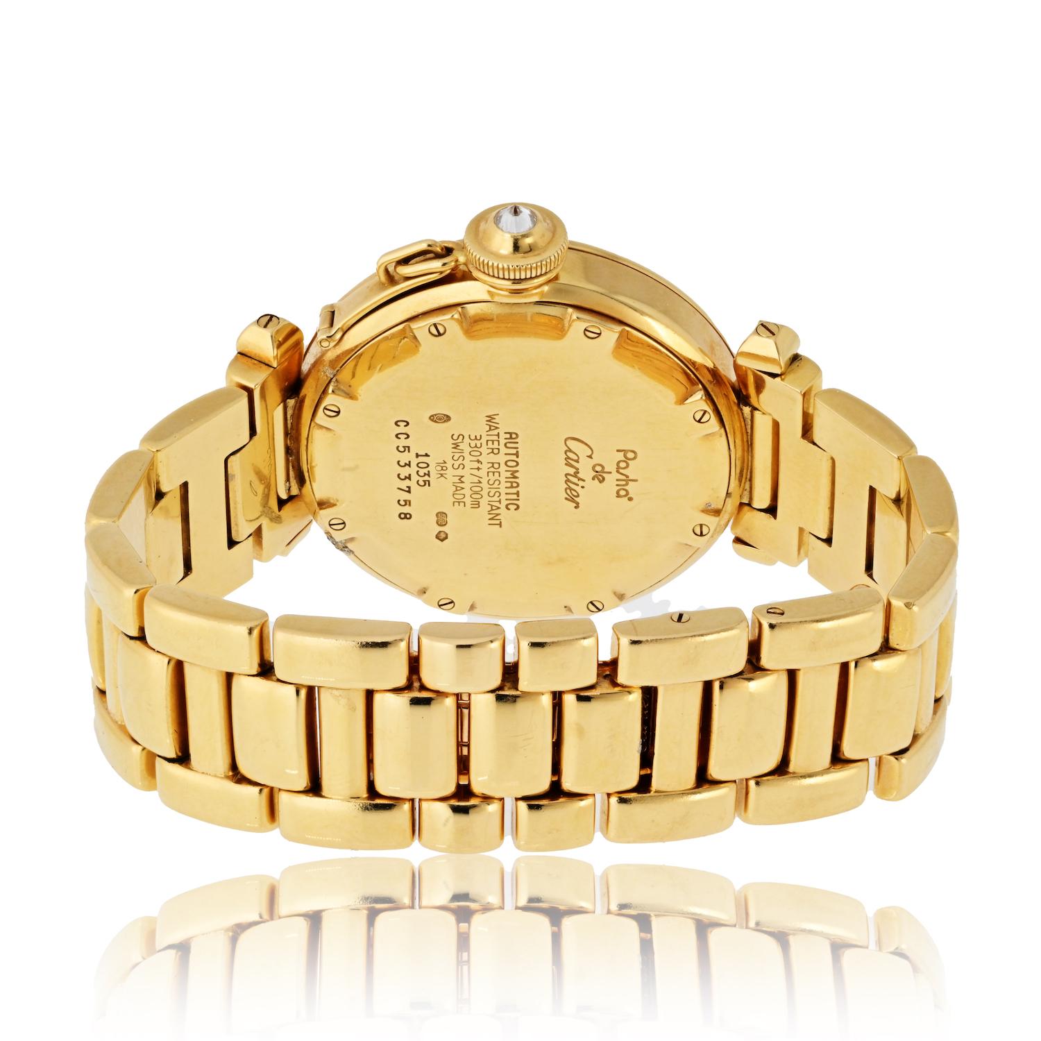 Cartier Pasha 18K Yellow Gold 35mm Automatic Factory Dial Watch In Excellent Condition In New York, NY