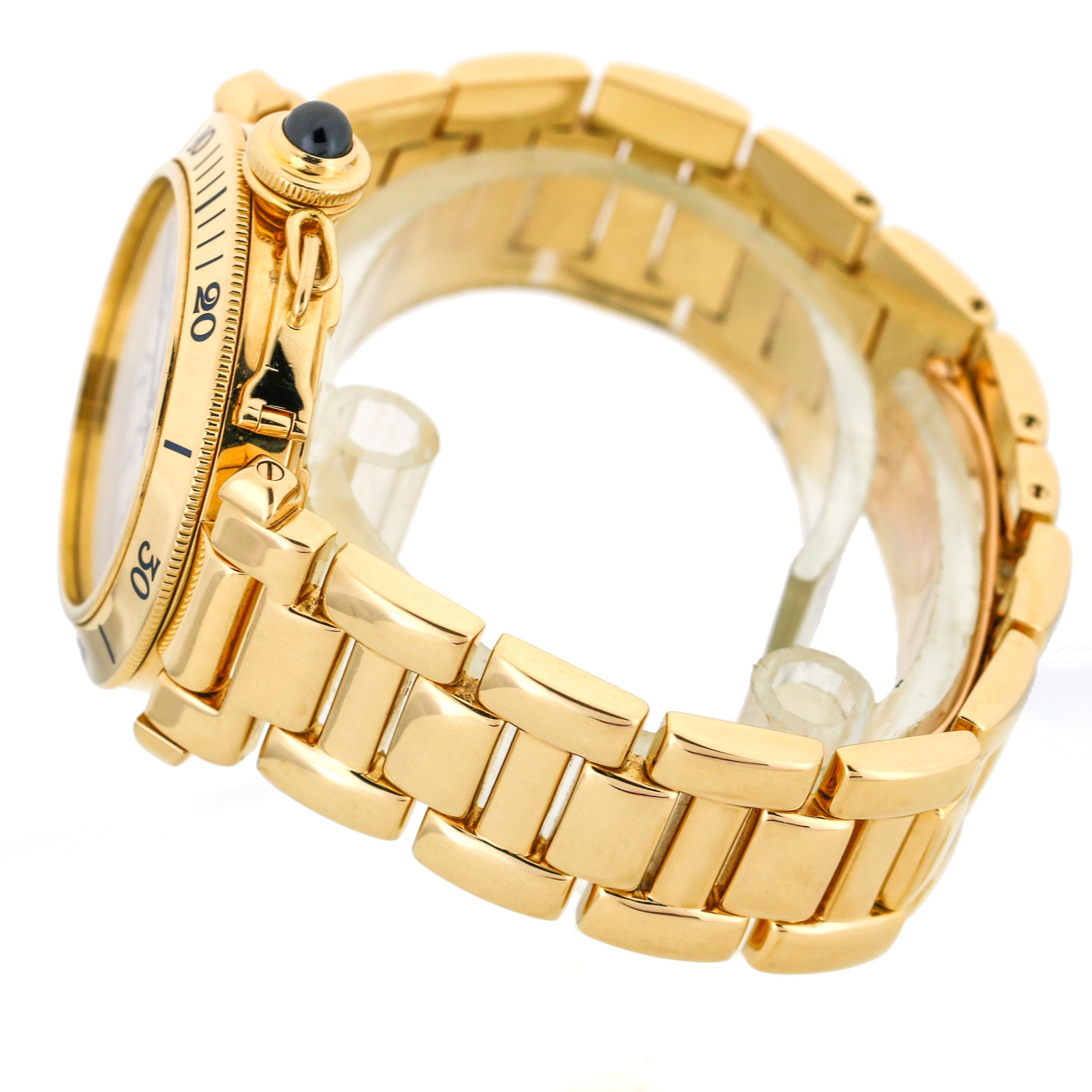 Women's or Men's Cartier Pasha 18 Karat Yellow Gold Automatic Watch For Sale