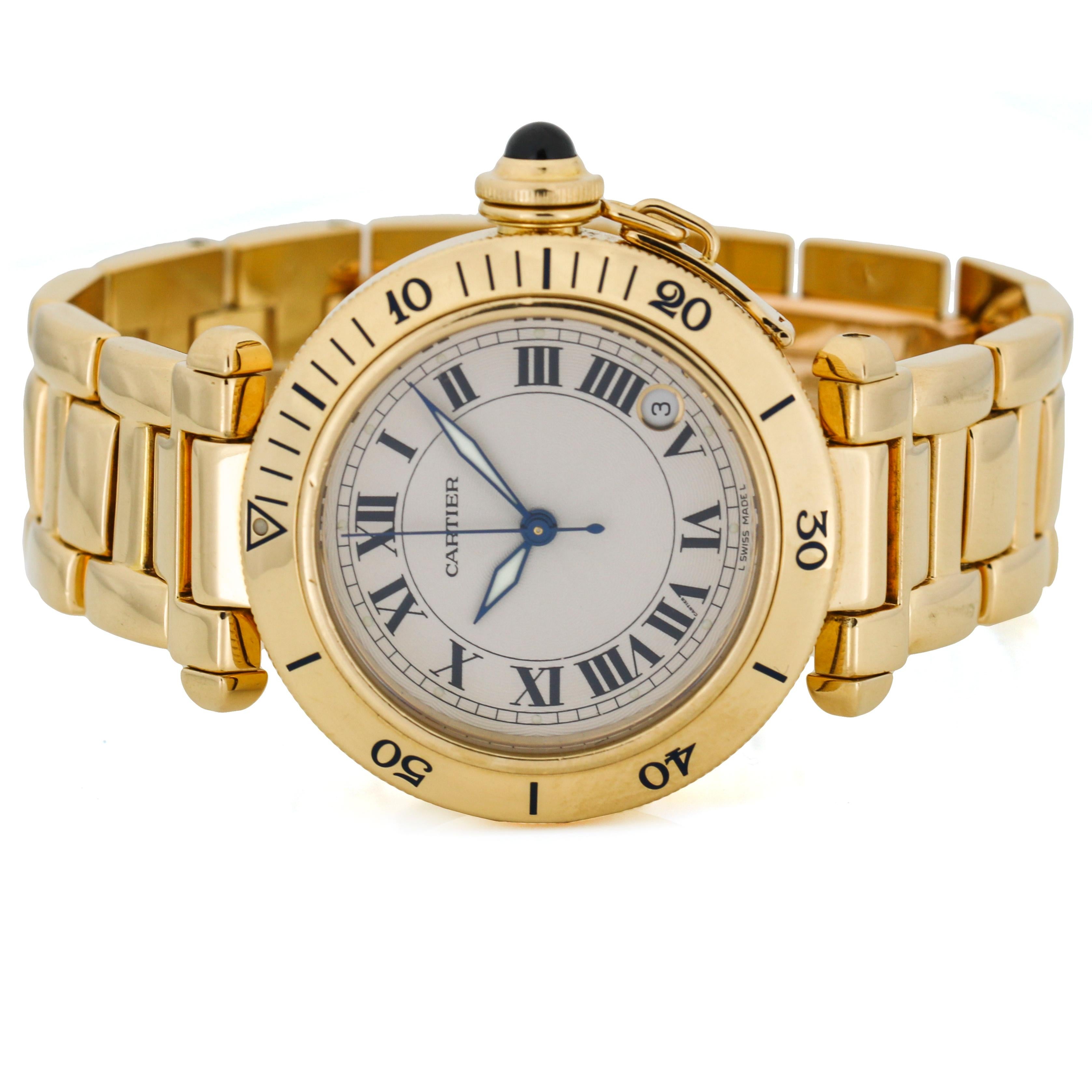 Cartier Pasha 18 Karat Yellow Gold Automatic Watch For Sale 1