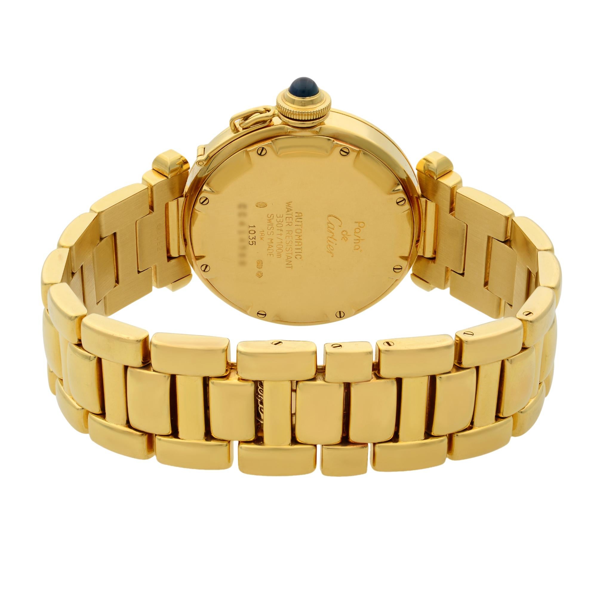 Cartier Pasha 18 Karat Yellow Gold White Dial Automatic Ladies Watch WJ1110H9 In Excellent Condition In New York, NY