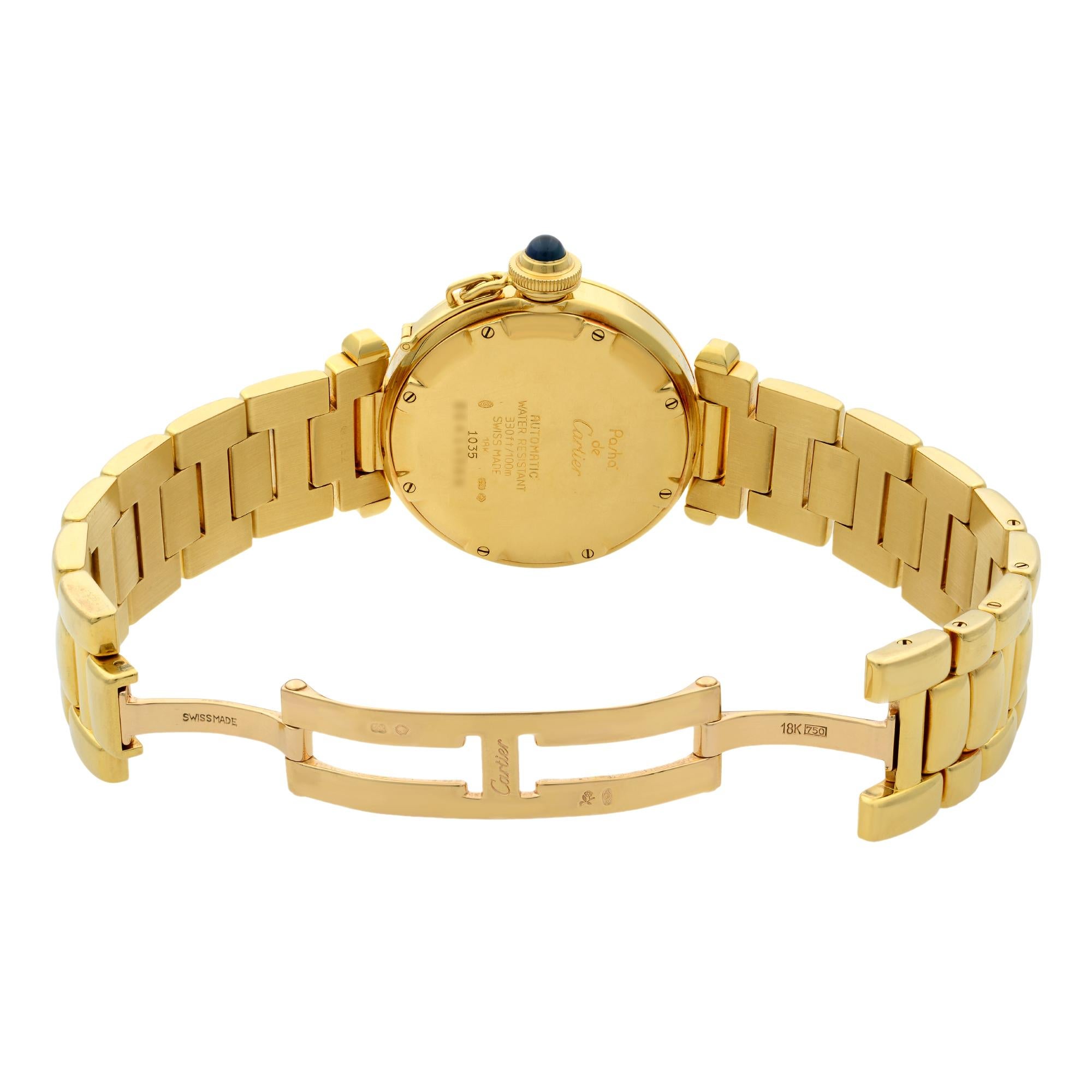 Women's Cartier Pasha 18 Karat Yellow Gold White Dial Automatic Ladies Watch WJ1110H9