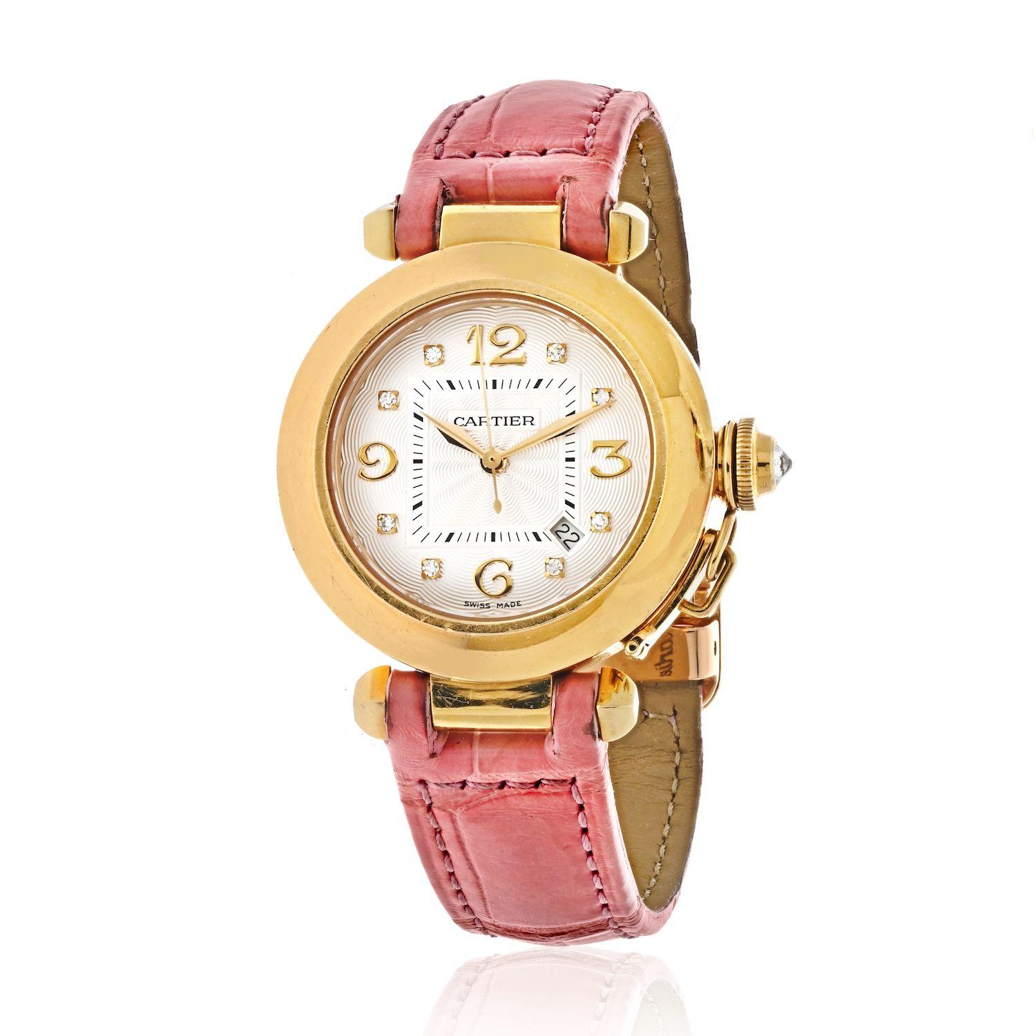 Modern Cartier Pasha 18K Yellow Gold Diamond Round Dial Ladies Watch