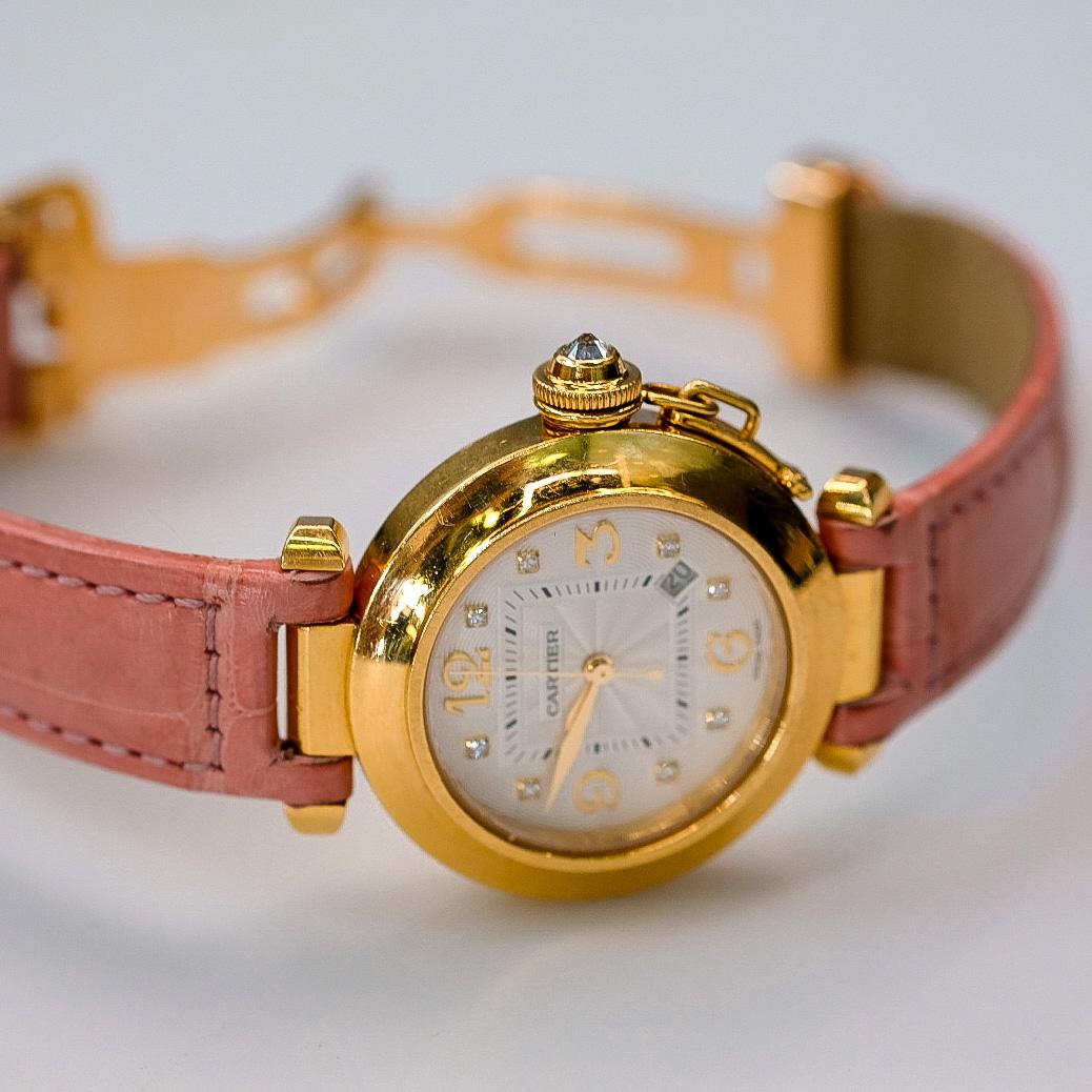 Cartier Pasha 18K Yellow Gold Diamond Round Dial Ladies Watch 2