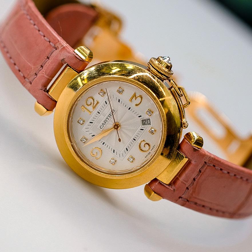 Cartier Pasha 18K Yellow Gold Diamond Round Dial Ladies Watch 3