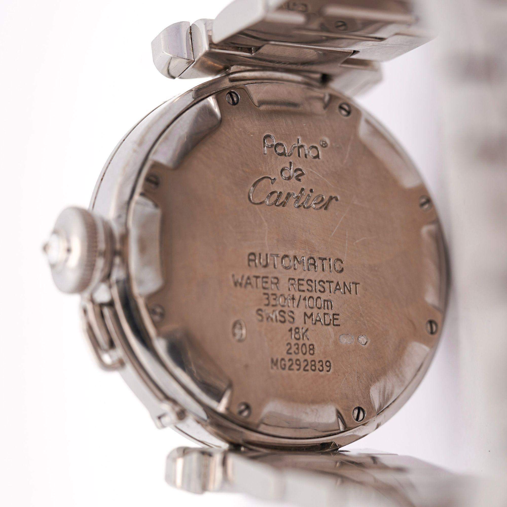 Cartier Pasha 2308 Diamant 18K Weißgold Rosa Zifferblatt Armband Automatikuhr Damen im Angebot