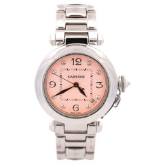Cartier Pasha 2308 Diamond 18K White Gold Pink Dial Bracelet Automatic Watch