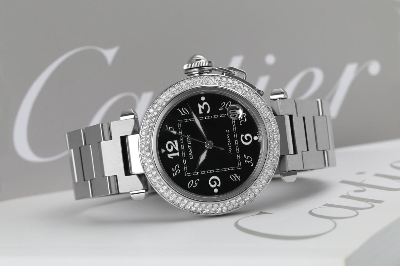 Cartier Pasha #2324 Stainless Steel Custom Diamond Watch For Sale 2