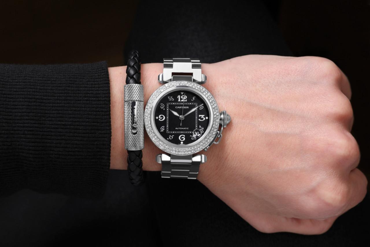 Women's Cartier Pasha #2324 Stainless Steel Custom Diamond Watch For Sale
