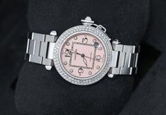 Cartier Pasha #2324 Stainless Steel Pink Diamond Dial Diamond Bezel Ladies Watch
