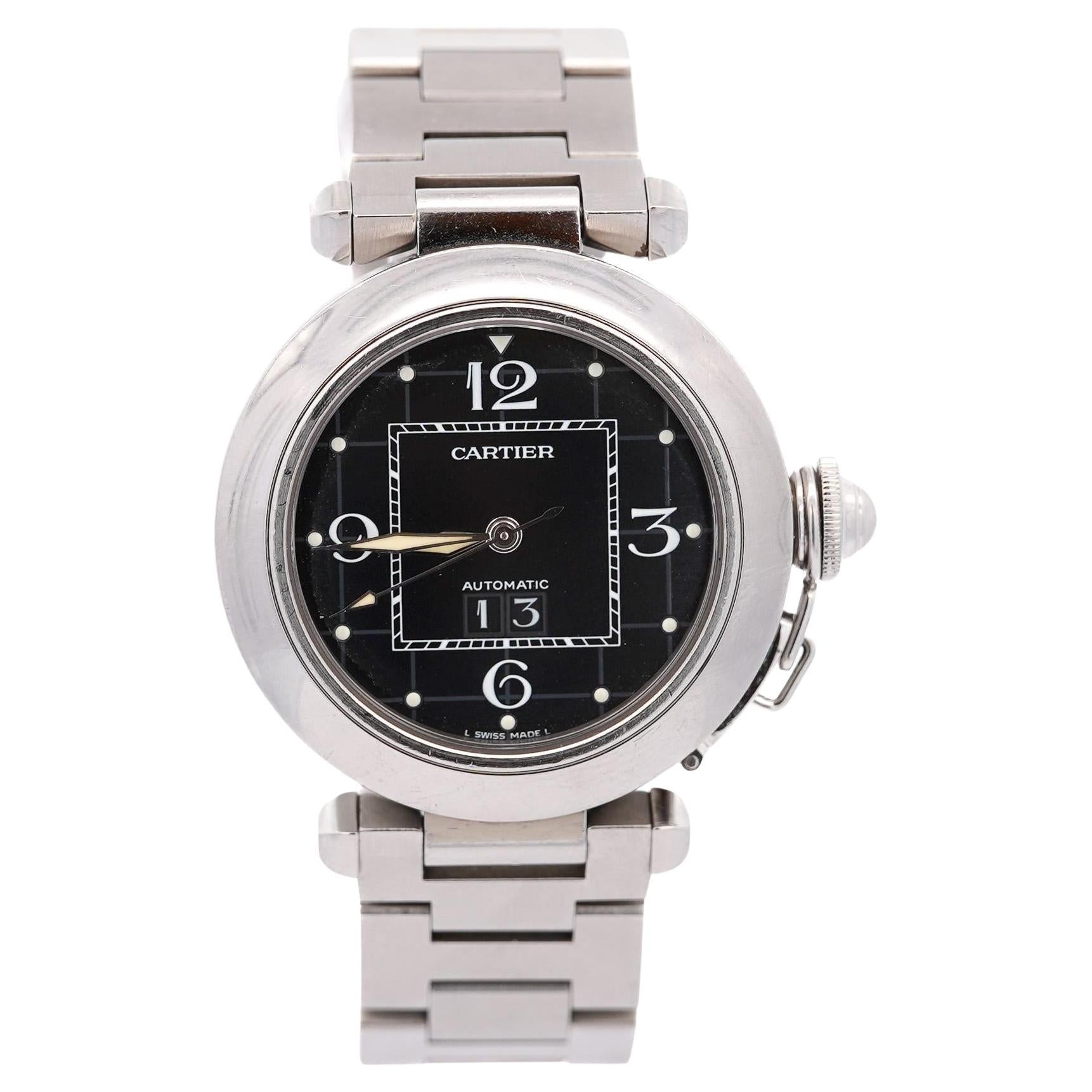 Cartier Pasha 2475 Black Dial Automatic 35mm Watch With Box and Service Papers