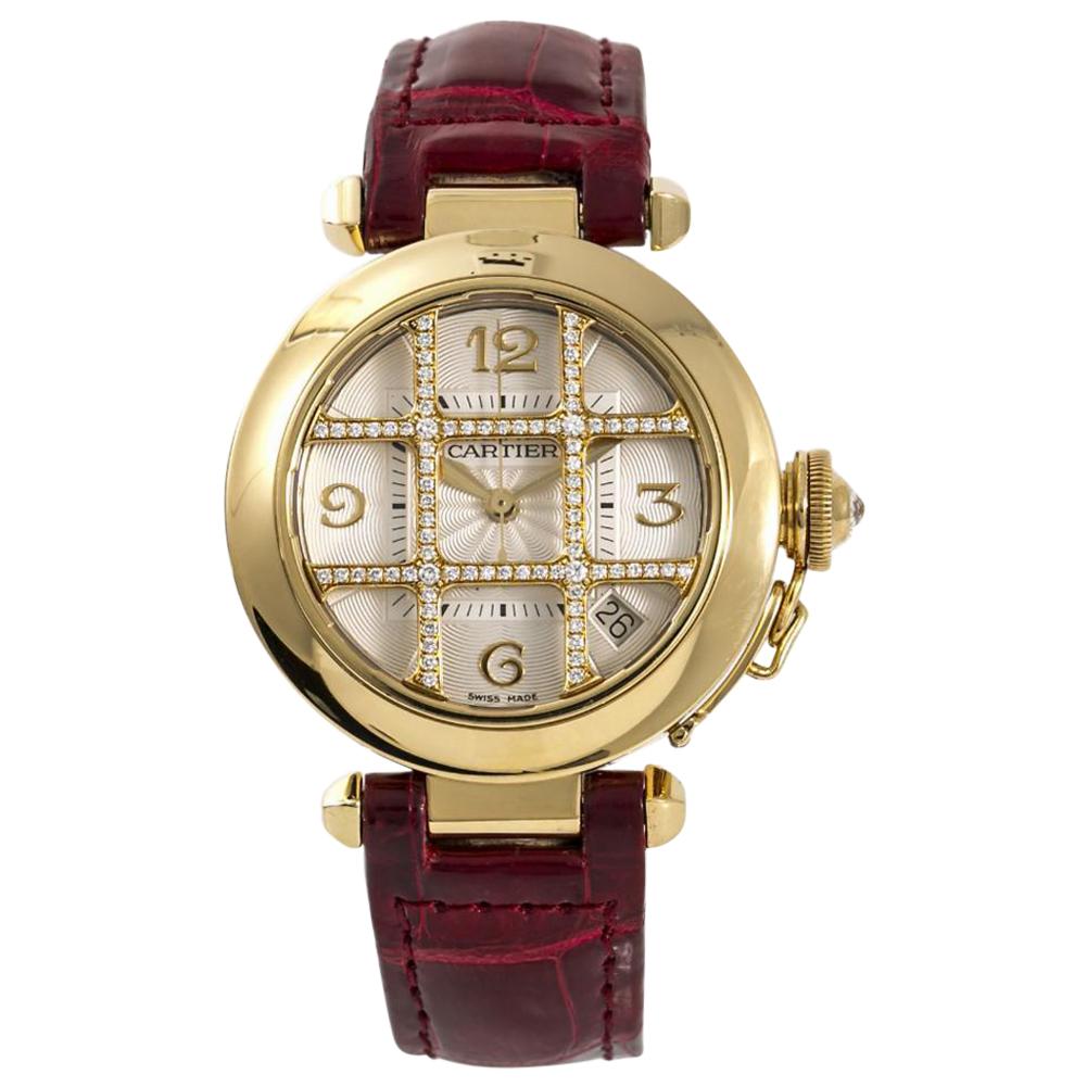 Cartier Pasha 2507 Women’s Automatic Watch 1 Carat Factory Diamond 18 Karat YG For Sale