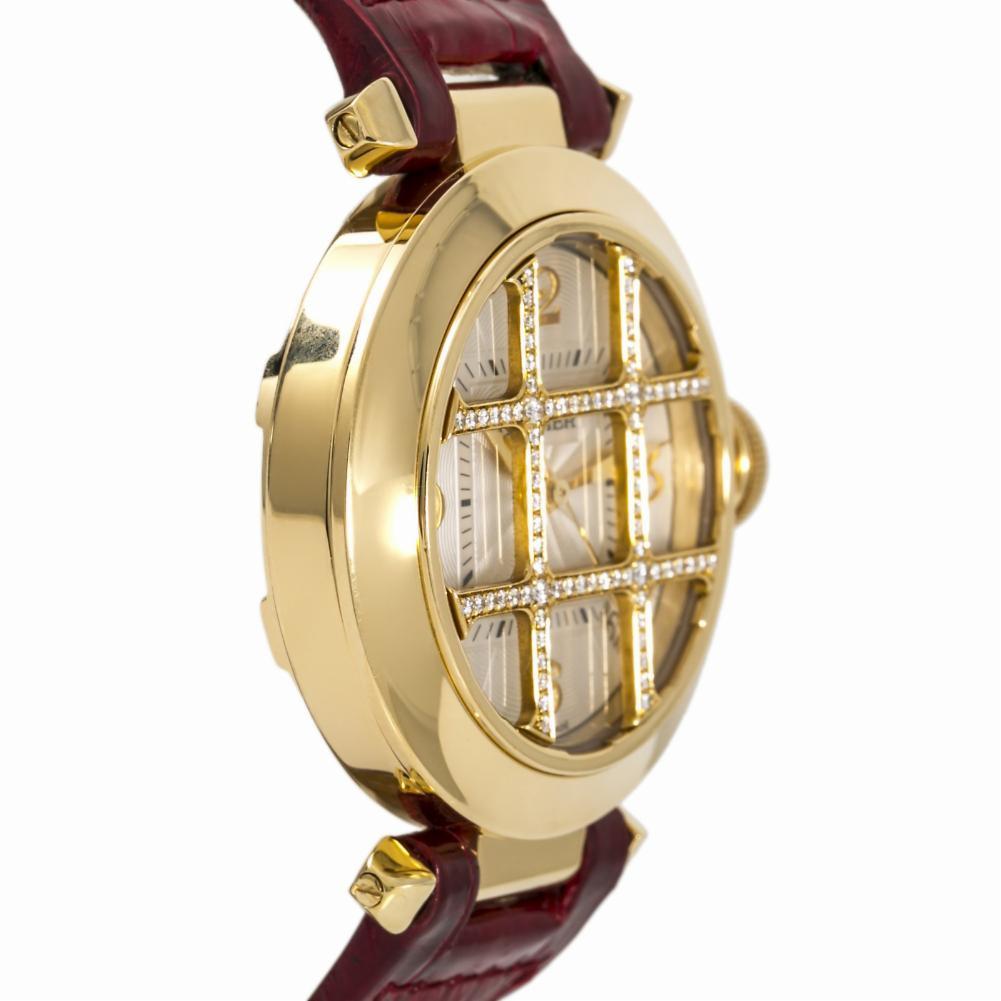 Modern Cartier Pasha 2507 Women’s Automatic Watch 1 Carat Factory Diamond 18 Karat YG For Sale