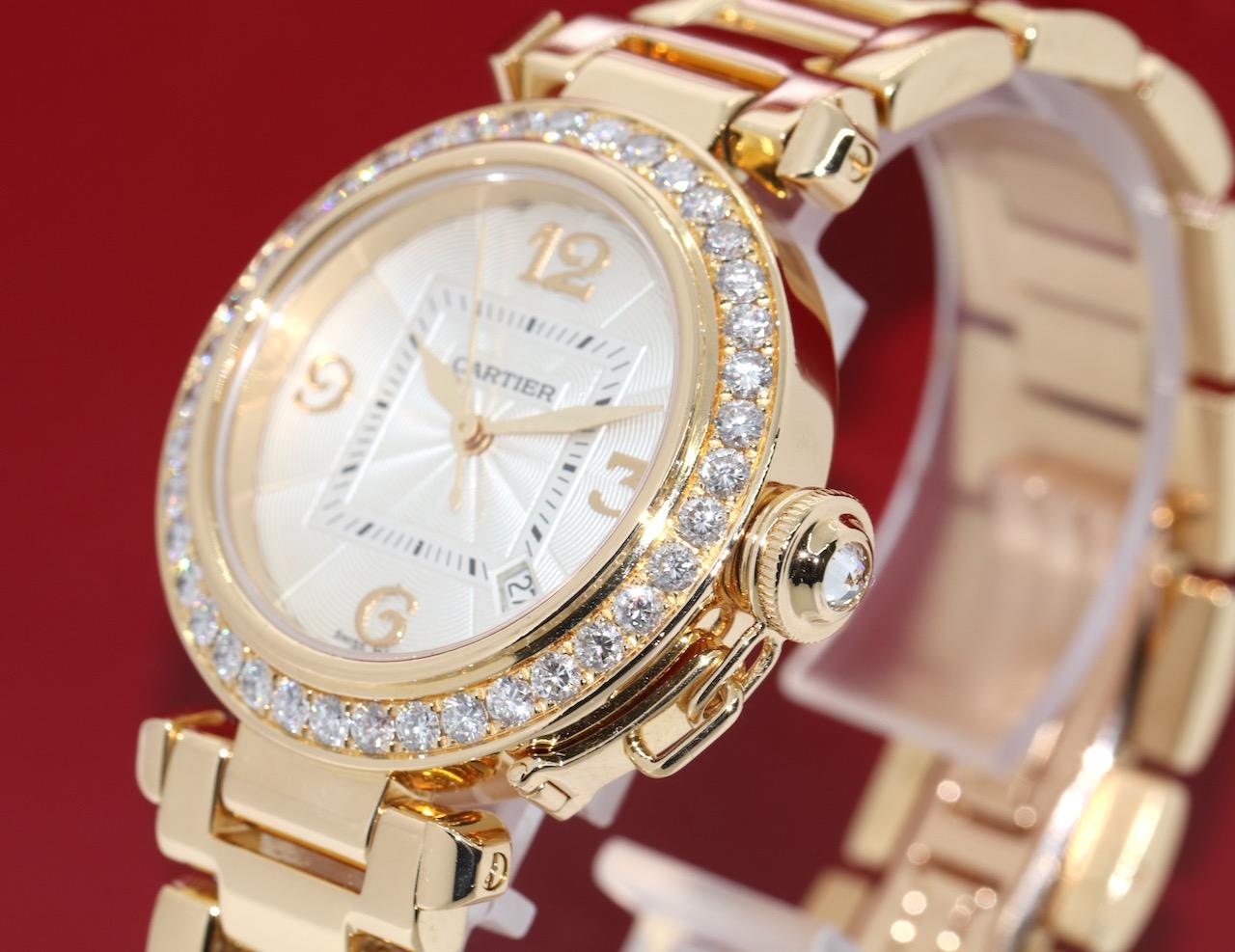 Cartier Pasha 2519 Automatik-Damenuhr 18 Karat Gold und Diamanten (Moderne)