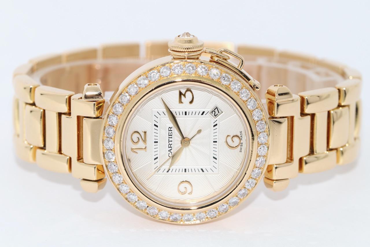 Cartier Pasha 2519 Automatik-Damenuhr 18 Karat Gold und Diamanten im Zustand „Gut“ in Berlin, DE