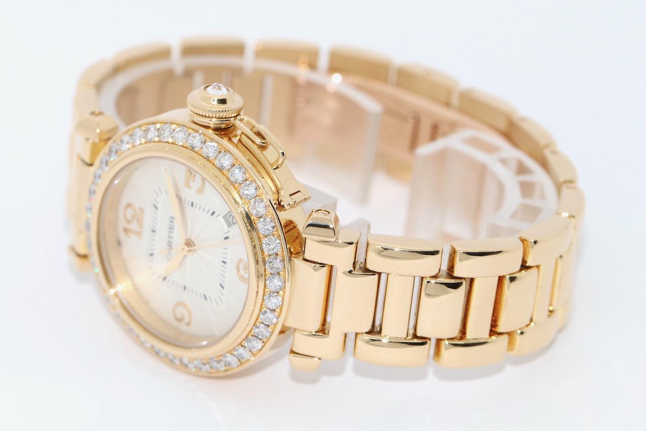 Cartier Pasha 2519 Automatik-Damenuhr 18 Karat Gold und Diamanten 1