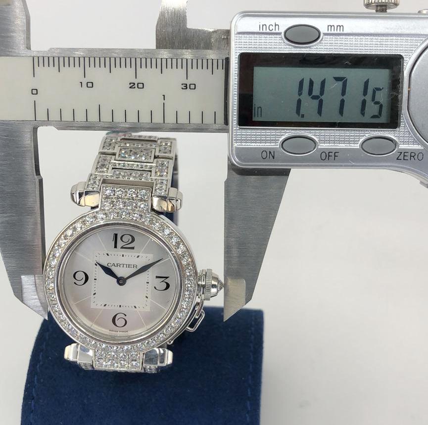 Round Cut Cartier Ladies Diamond White Gold Pasha Wristwatch For Sale